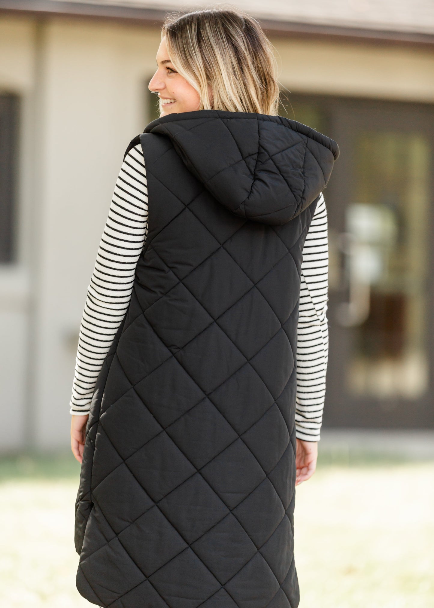 Quilted Long Hoodie Vest