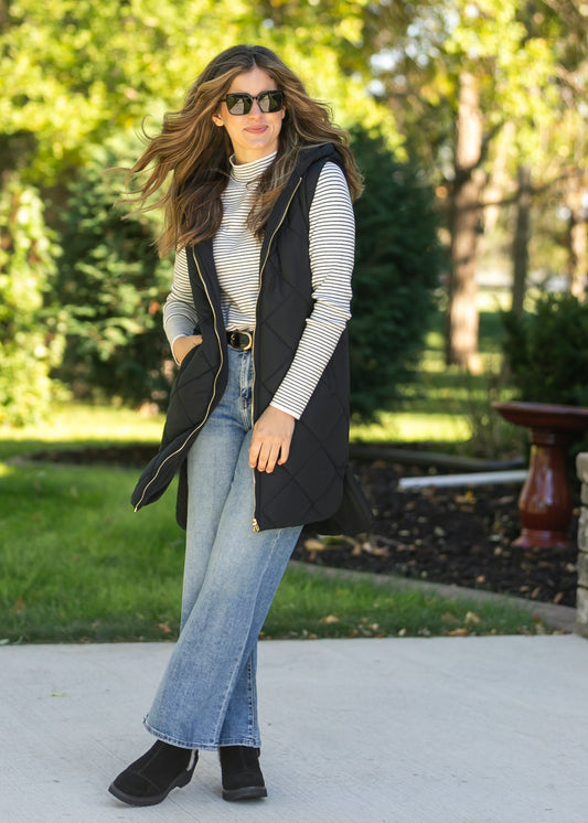 Quilted Long Hoodie Vest