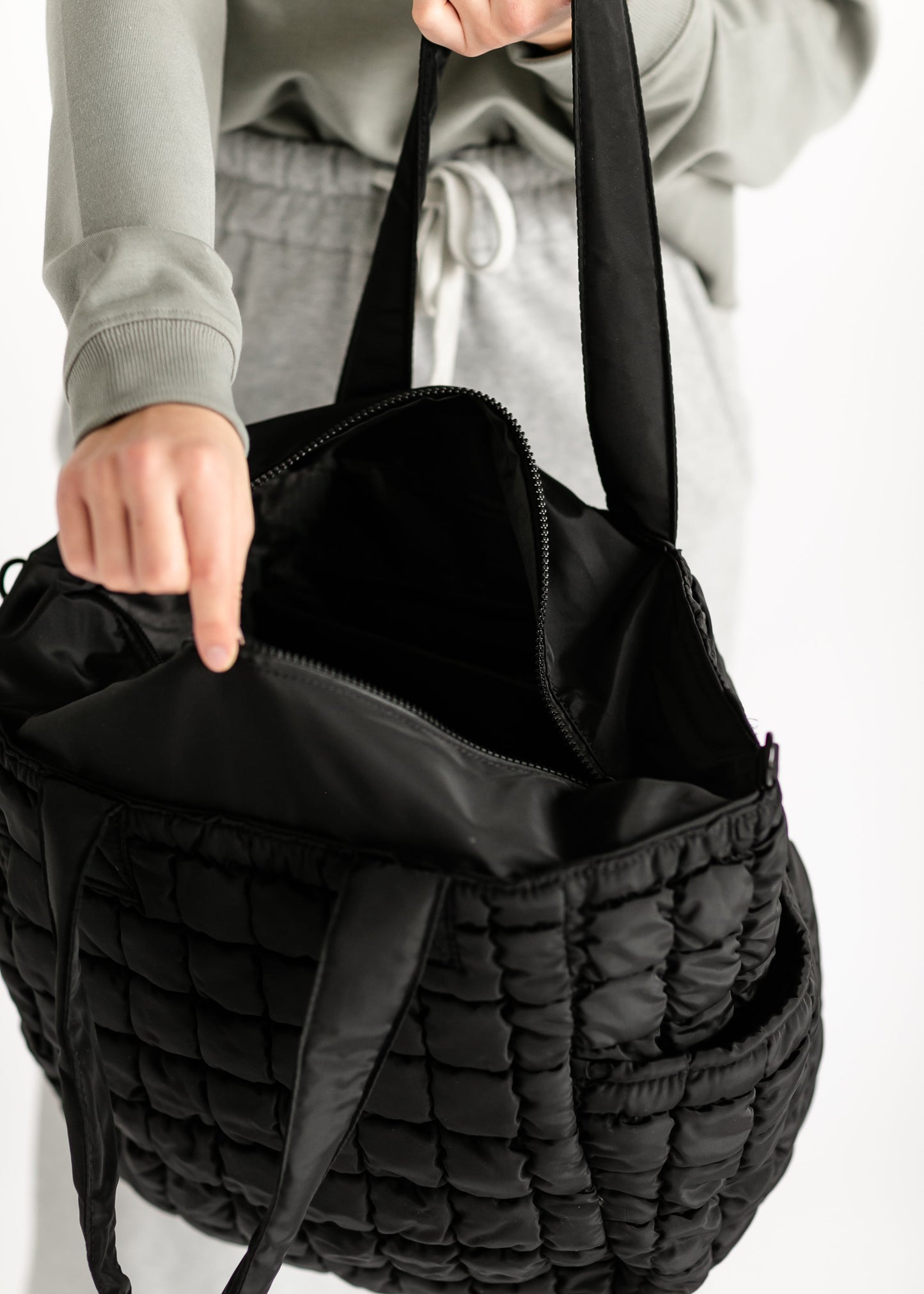 Quilted Nylon Large Tote Bag