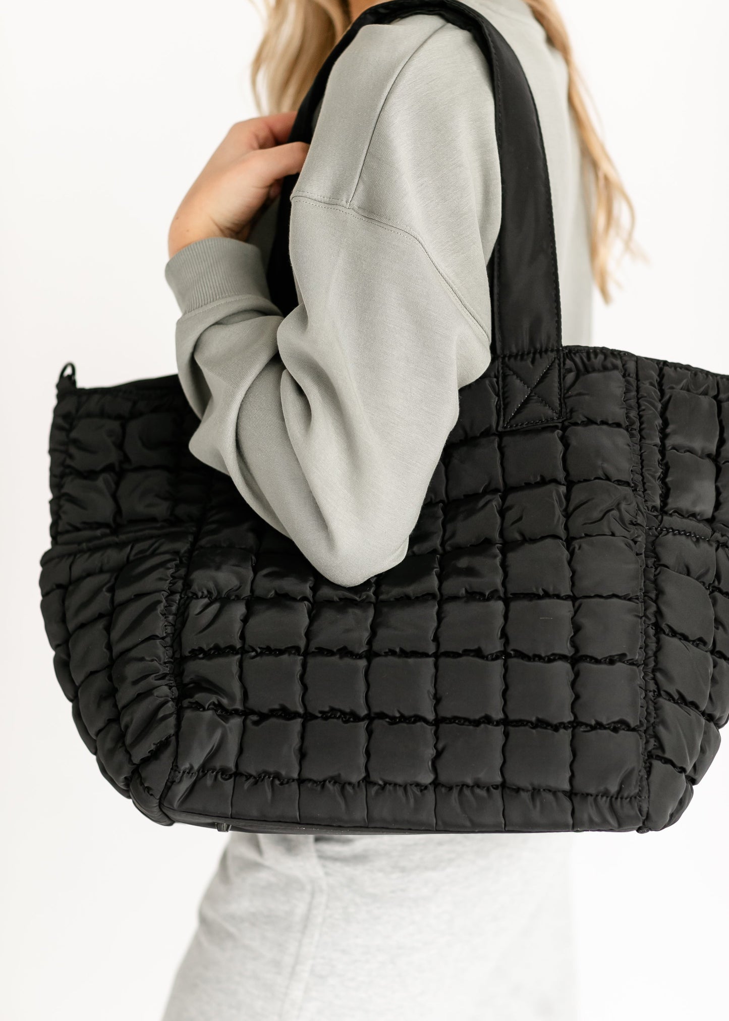 Quilted Nylon Large Tote Bag