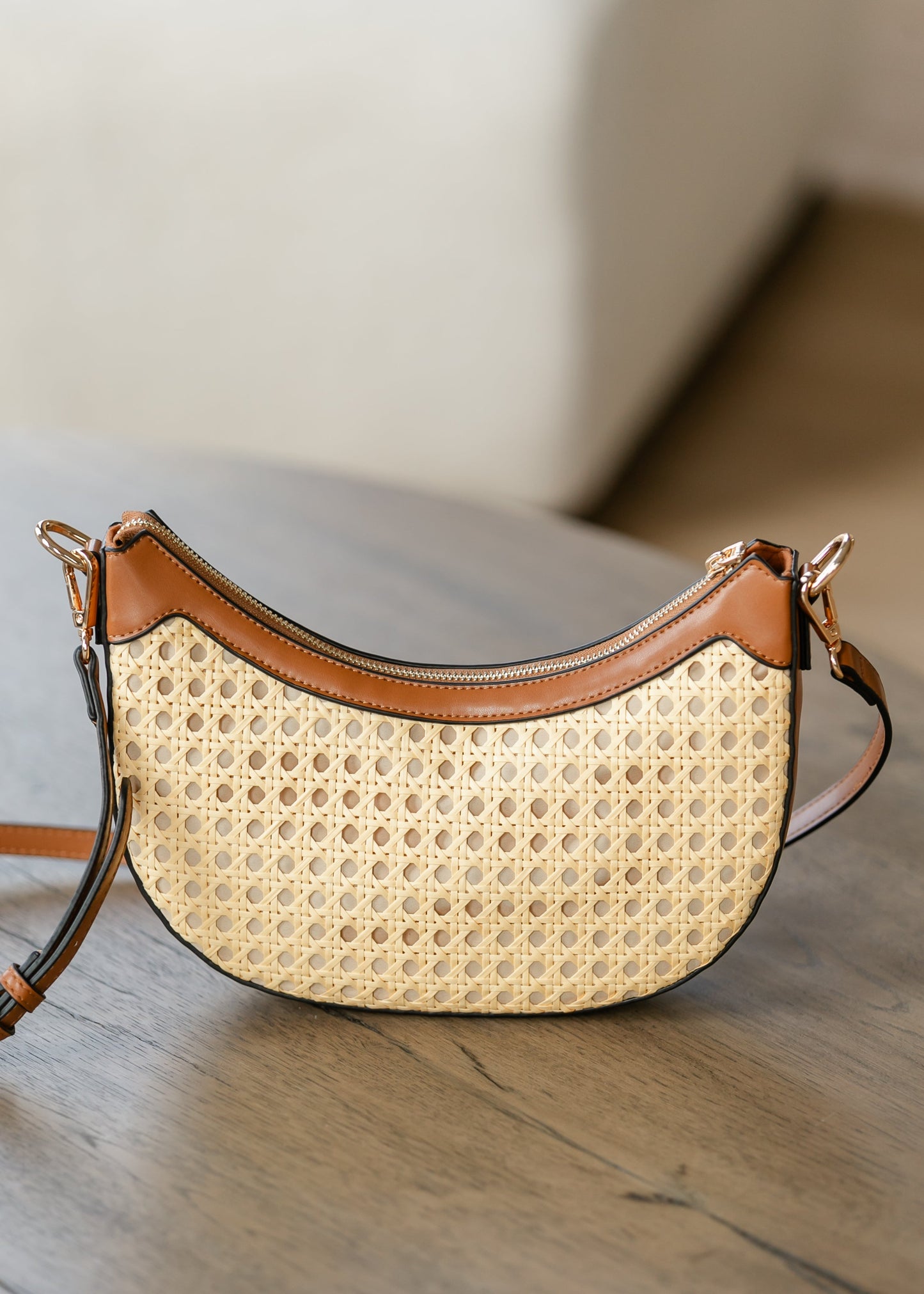 Rattan Half-Moon Crossbody Bag