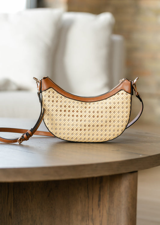 Rattan Half-Moon Crossbody Bag
