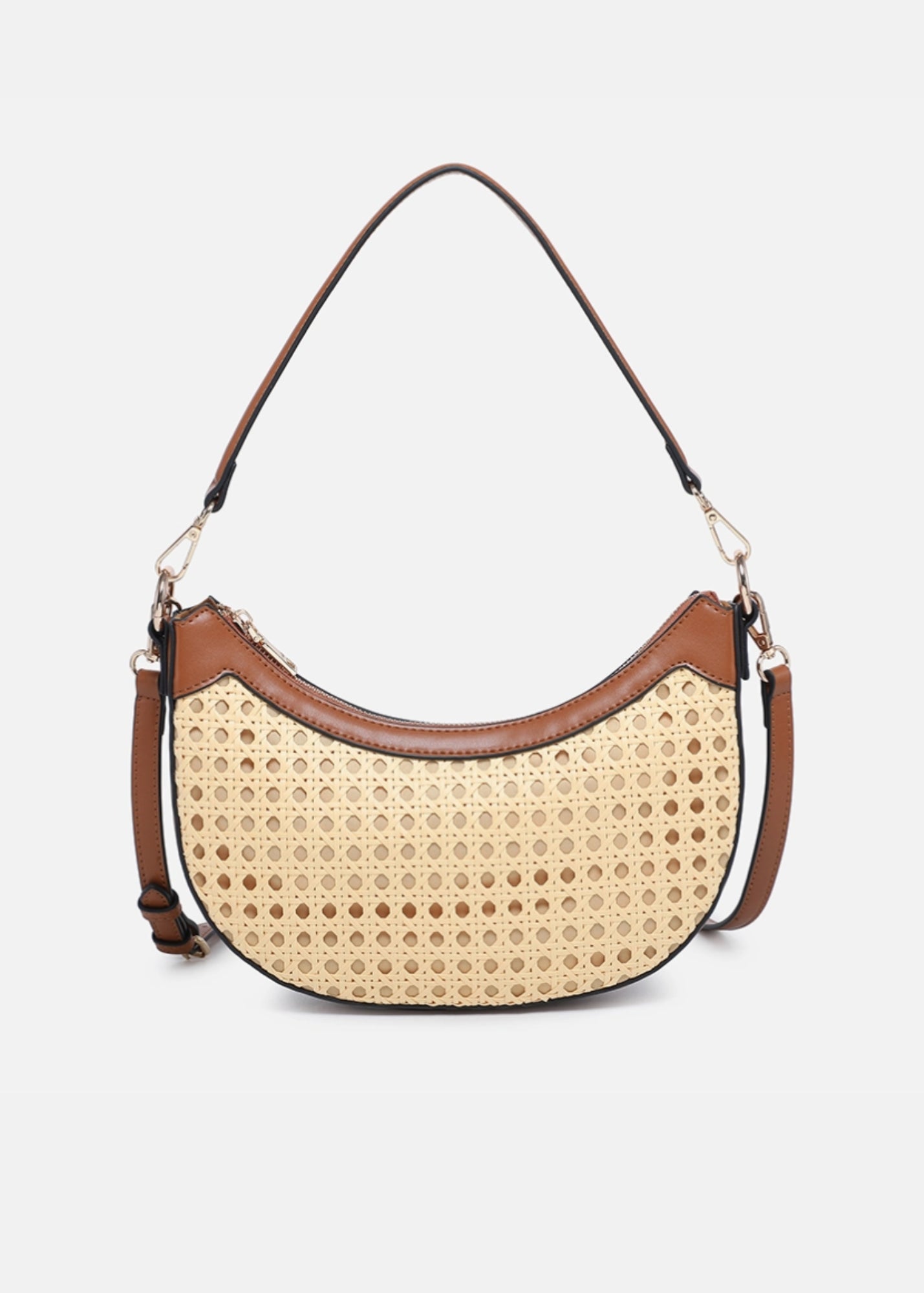 Rattan Half-Moon Crossbody Bag