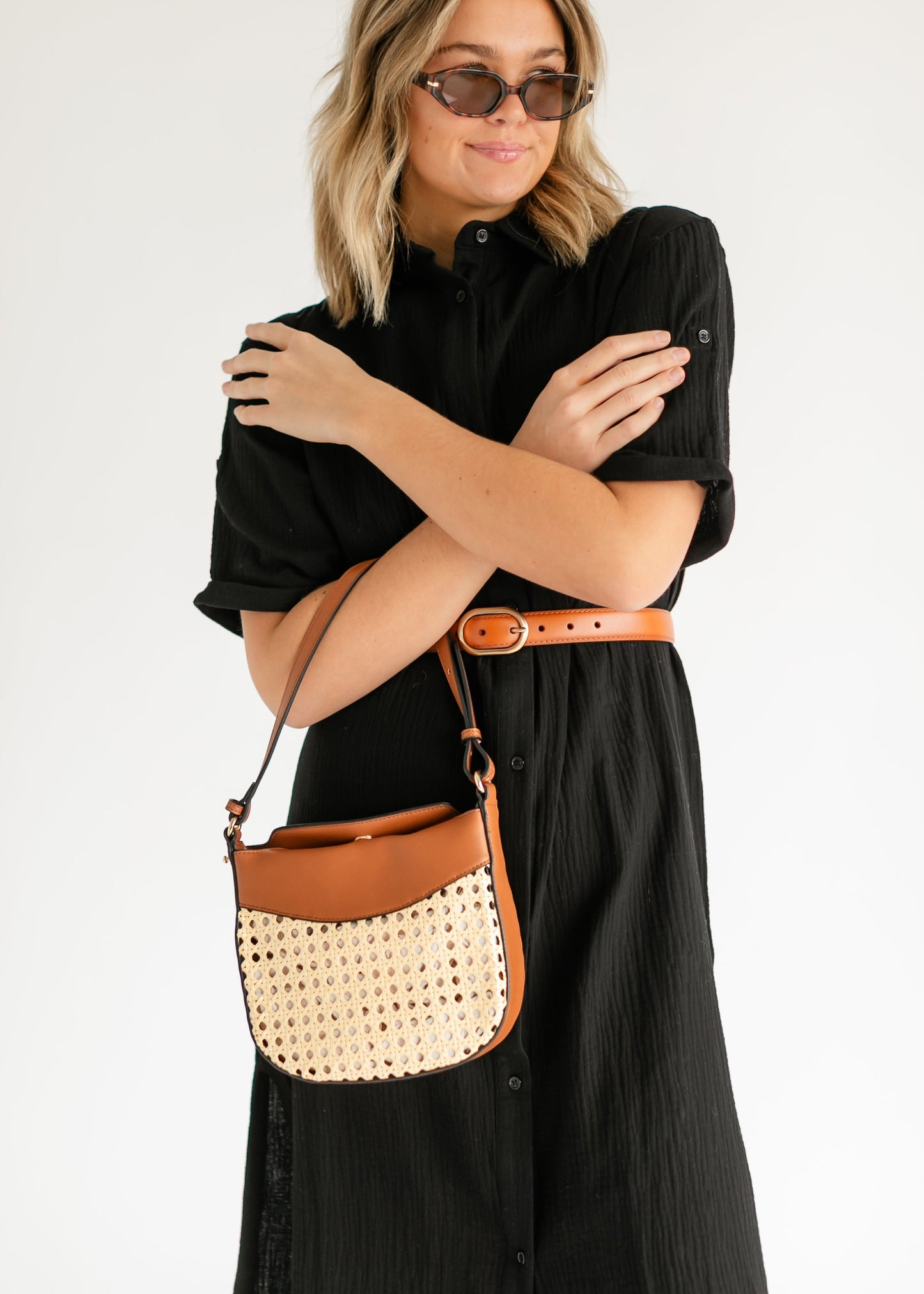 Rattan Vegan Leather Crossbody Bag - FINAL SALE