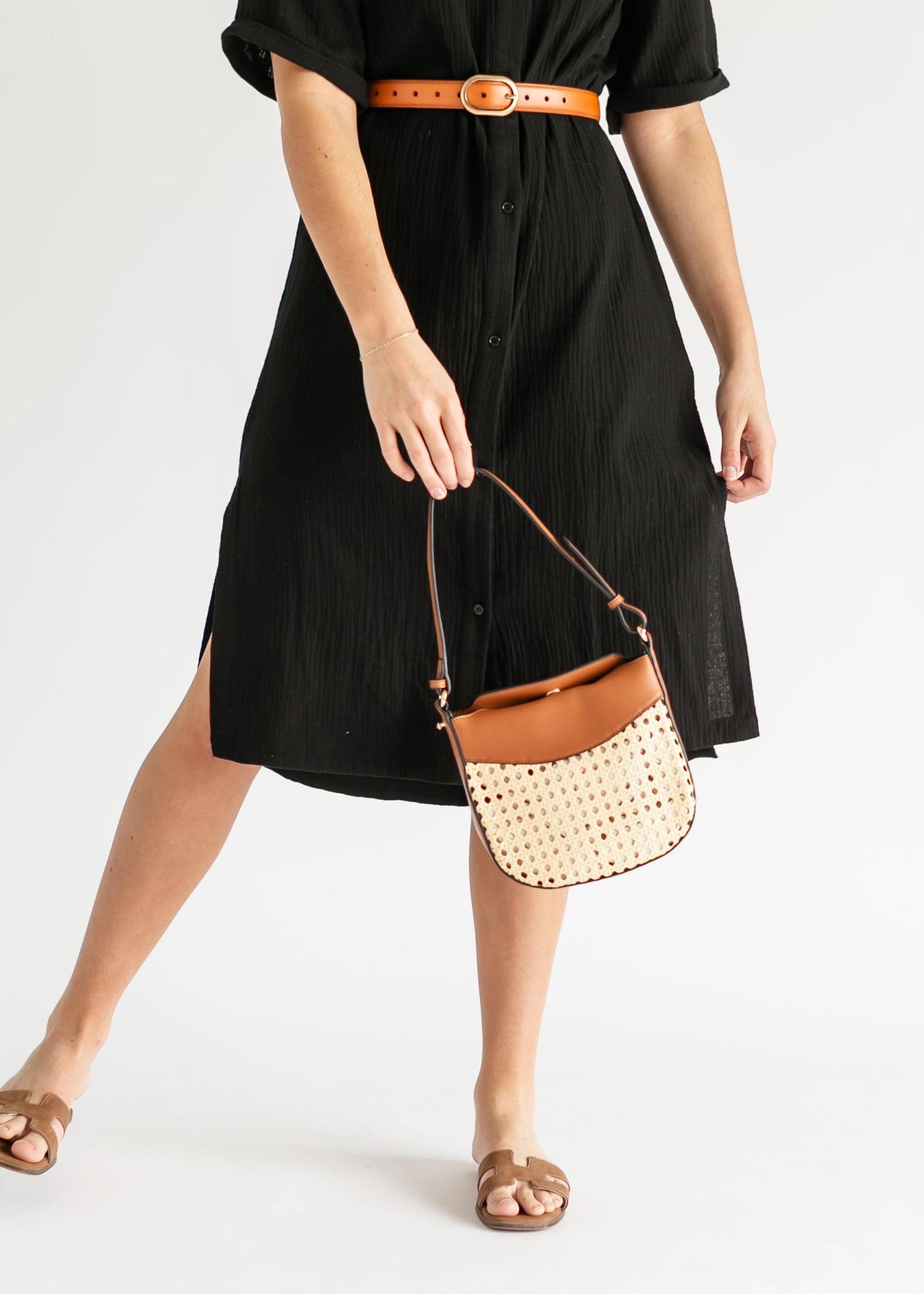 Rattan Vegan Leather Crossbody Bag - FINAL SALE