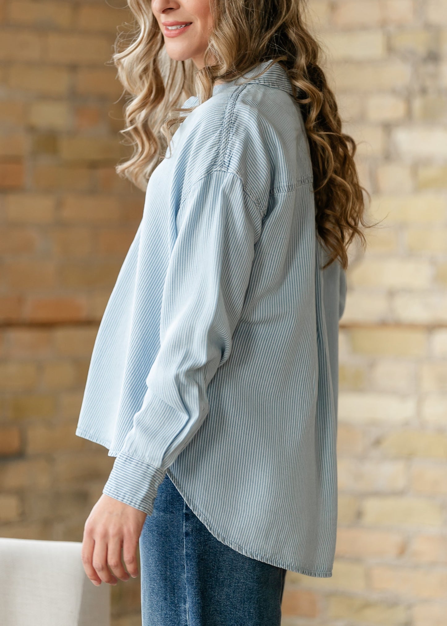 Relaxed Pinstripe Button Front Shirt