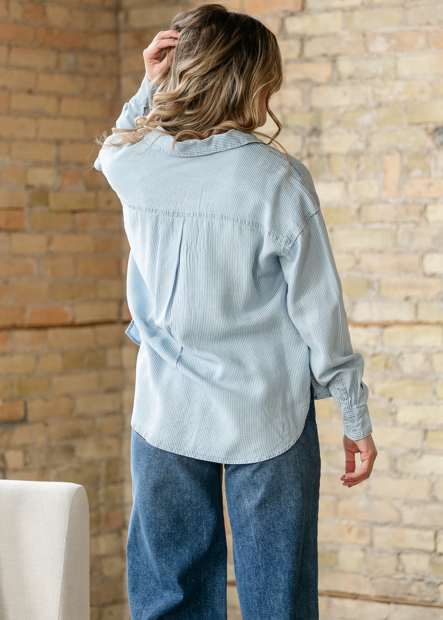 Relaxed Pinstripe Button Front Shirt
