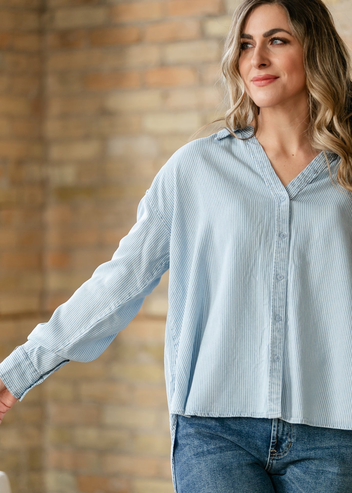 Relaxed Pinstripe Button Front Shirt