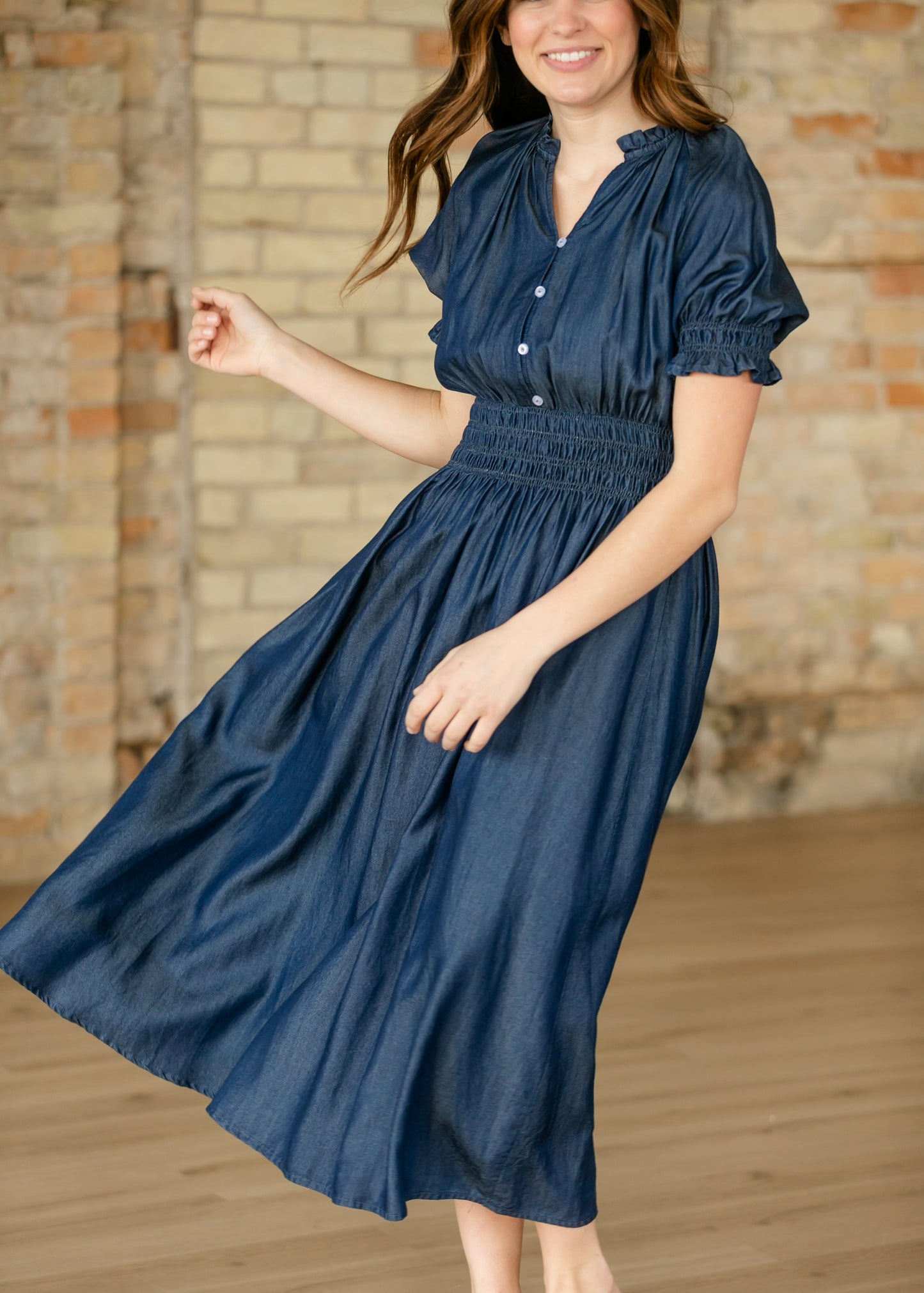Rena Dark Chambray Midi Dress