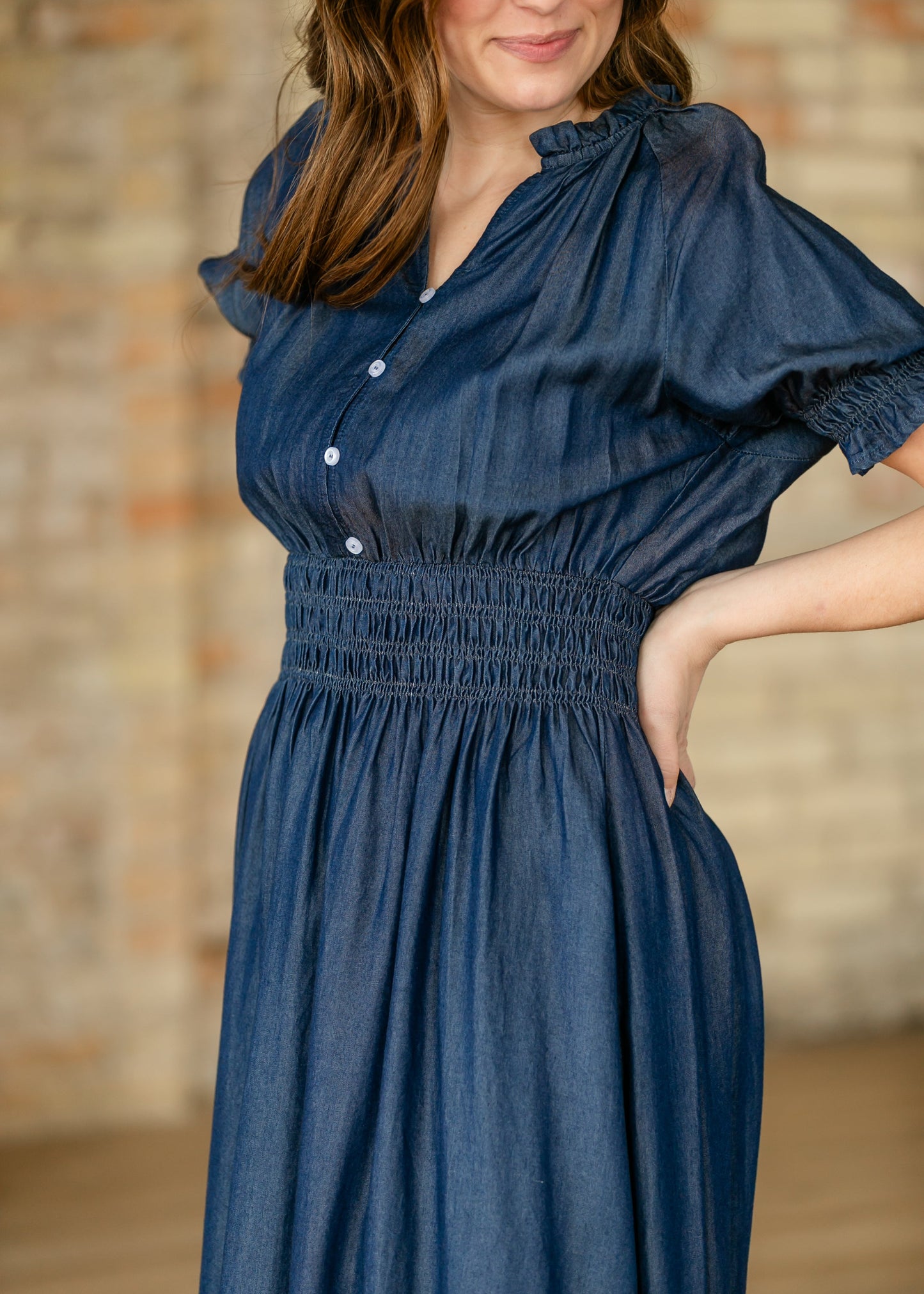 Rena Dark Chambray Midi Dress