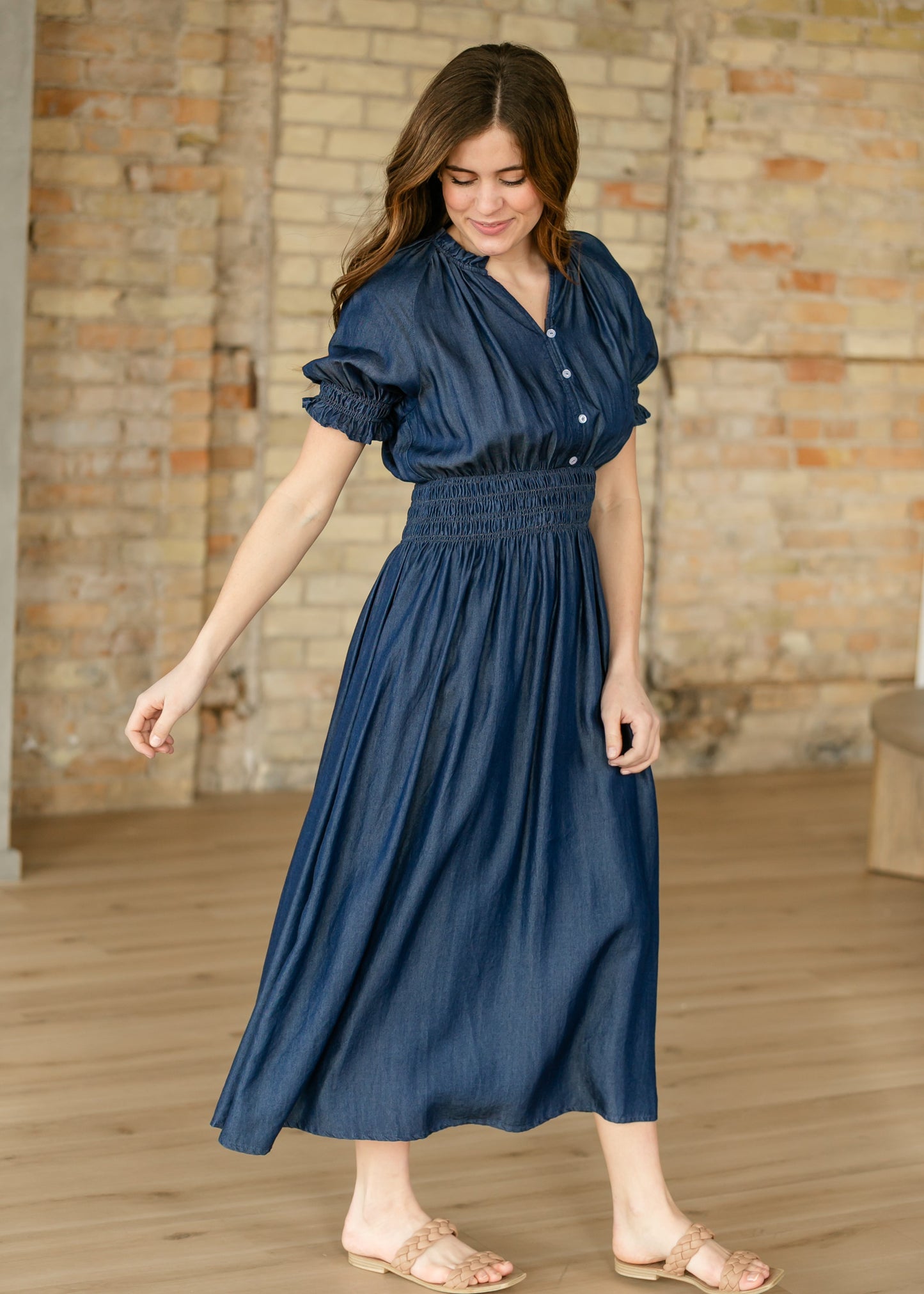 Rena Dark Chambray Midi Dress