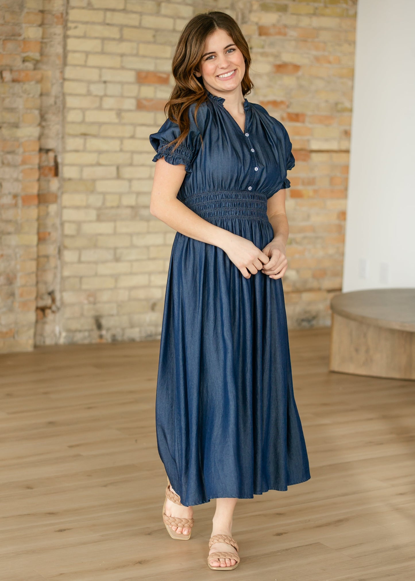 Rena Dark Chambray Midi Dress