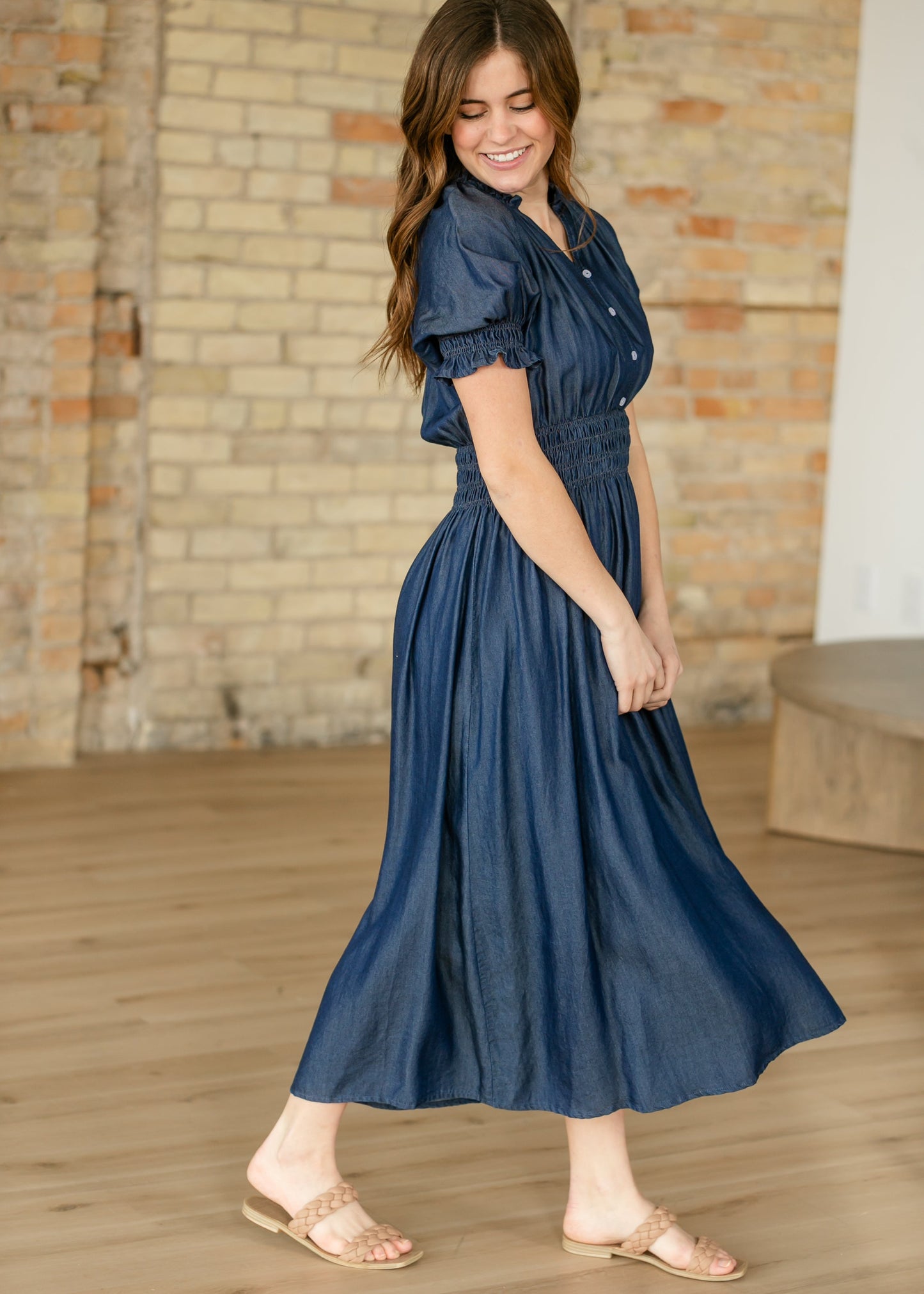 Rena Dark Chambray Midi Dress
