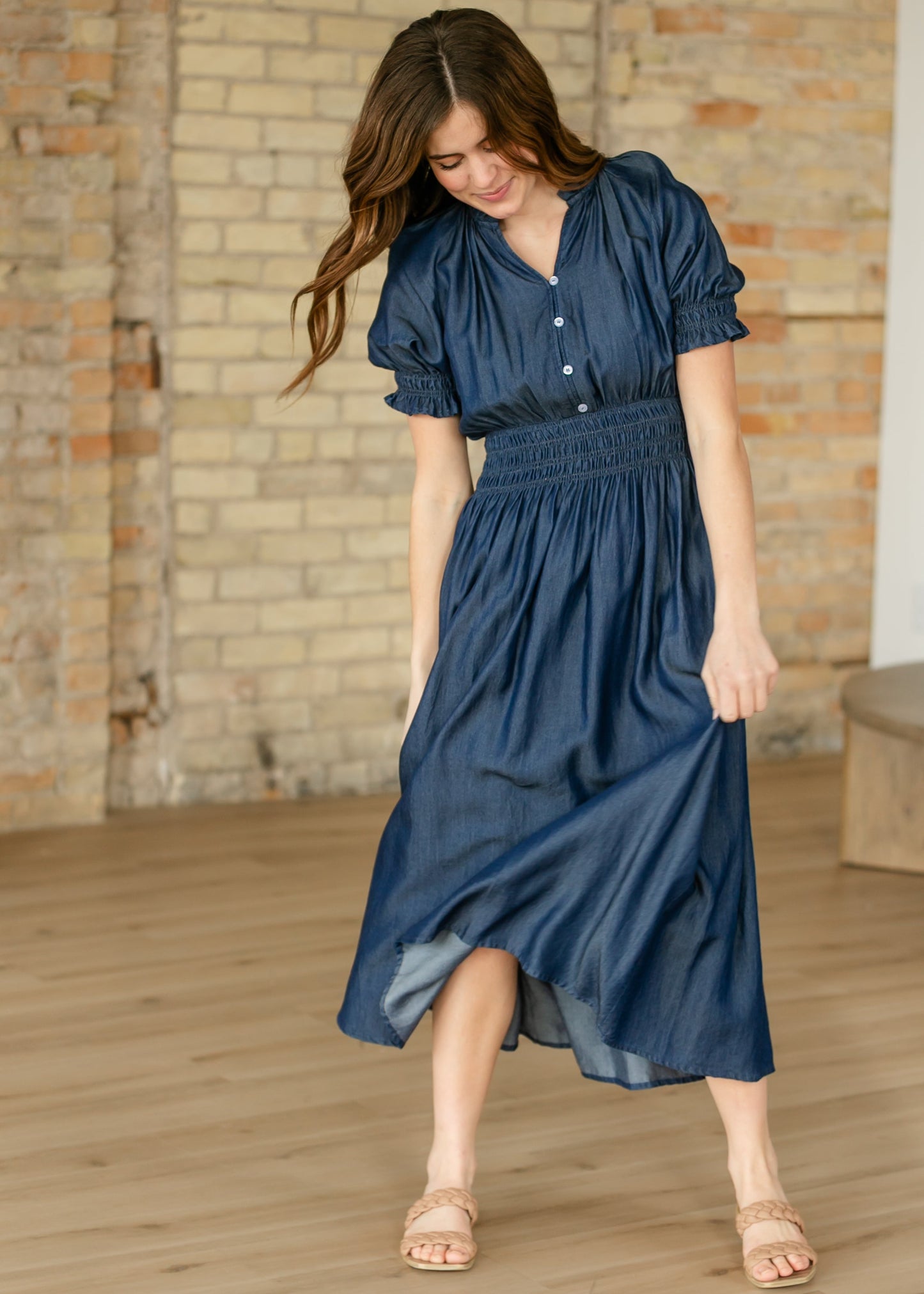 Rena Dark Chambray Midi Dress
