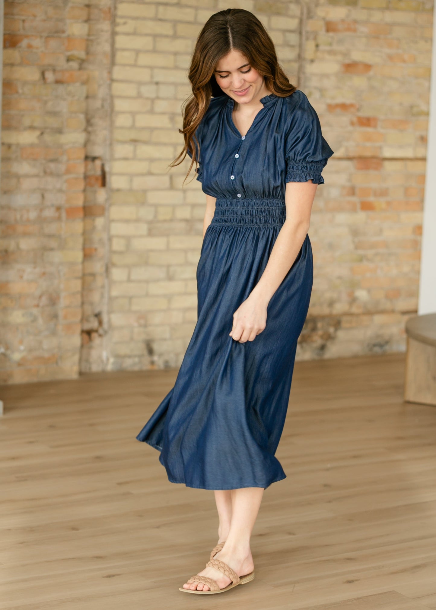 Rena Dark Chambray Midi Dress