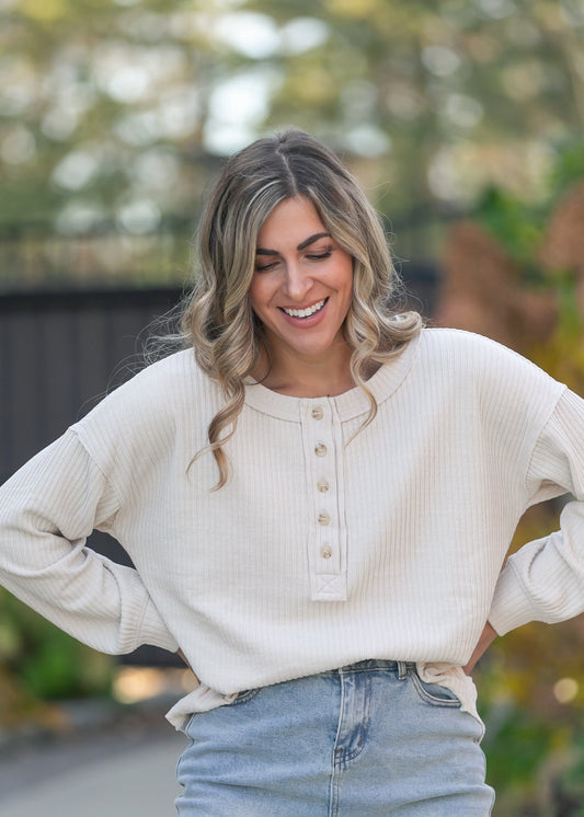 Ribbed 1/4 Button Long Sleeve Henley  - FINAL SALE