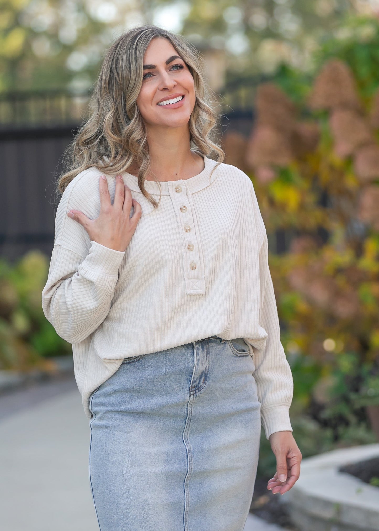 Ribbed 1/4 Button Long Sleeve Henley  - FINAL SALE