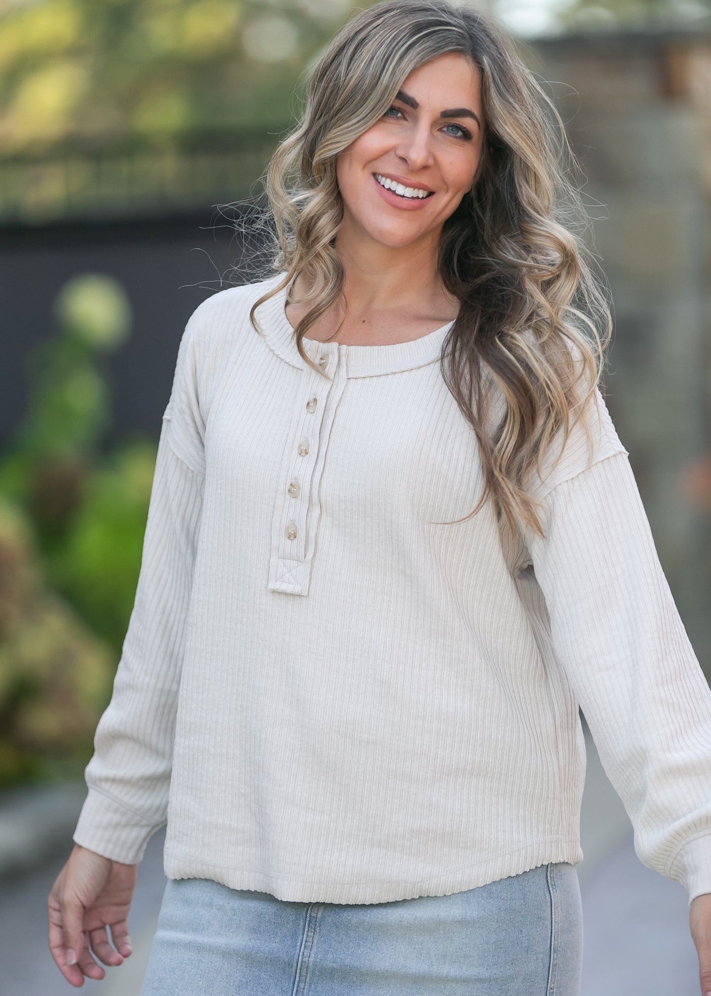 Ribbed 1/4 Button Long Sleeve Henley  - FINAL SALE