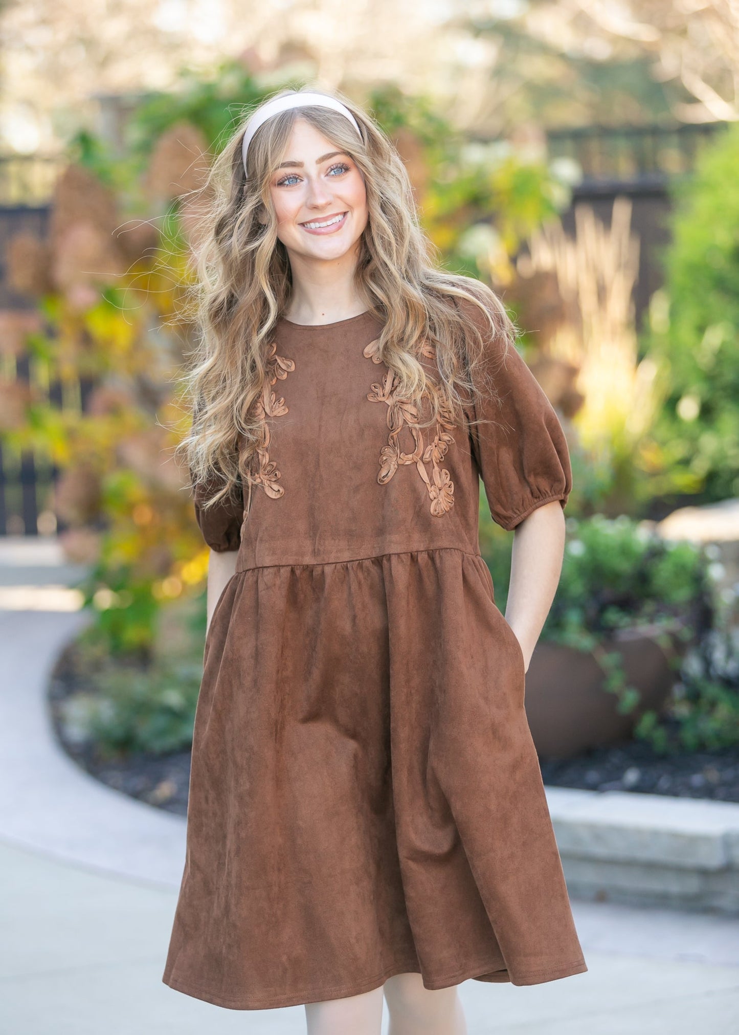 Ribbon Embroidered Suede Dress - FINAL SALE