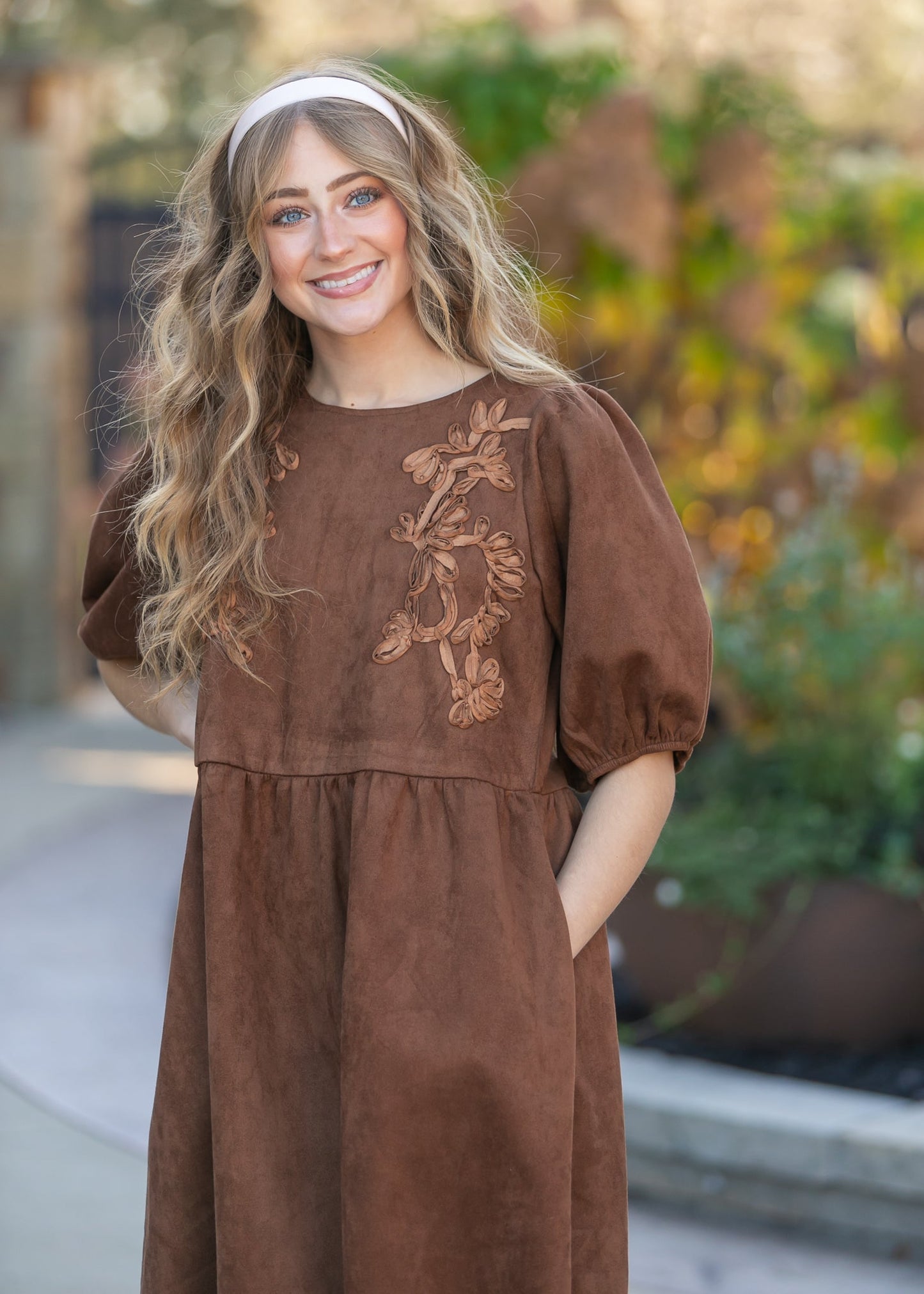 Ribbon Embroidered Suede Dress - FINAL SALE
