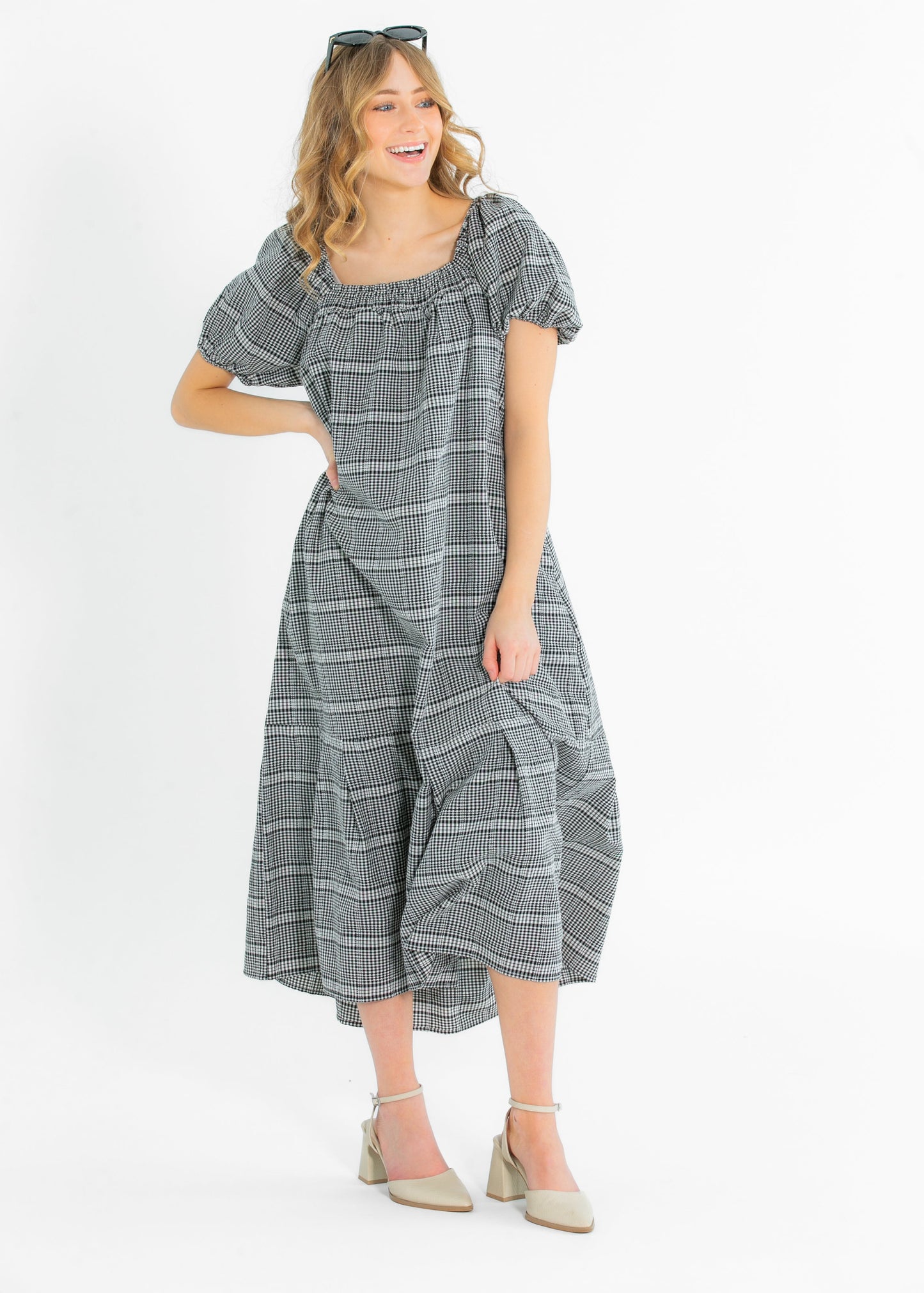 Riley Black Checkered Short Sleeve Dress - FINAL SALE
