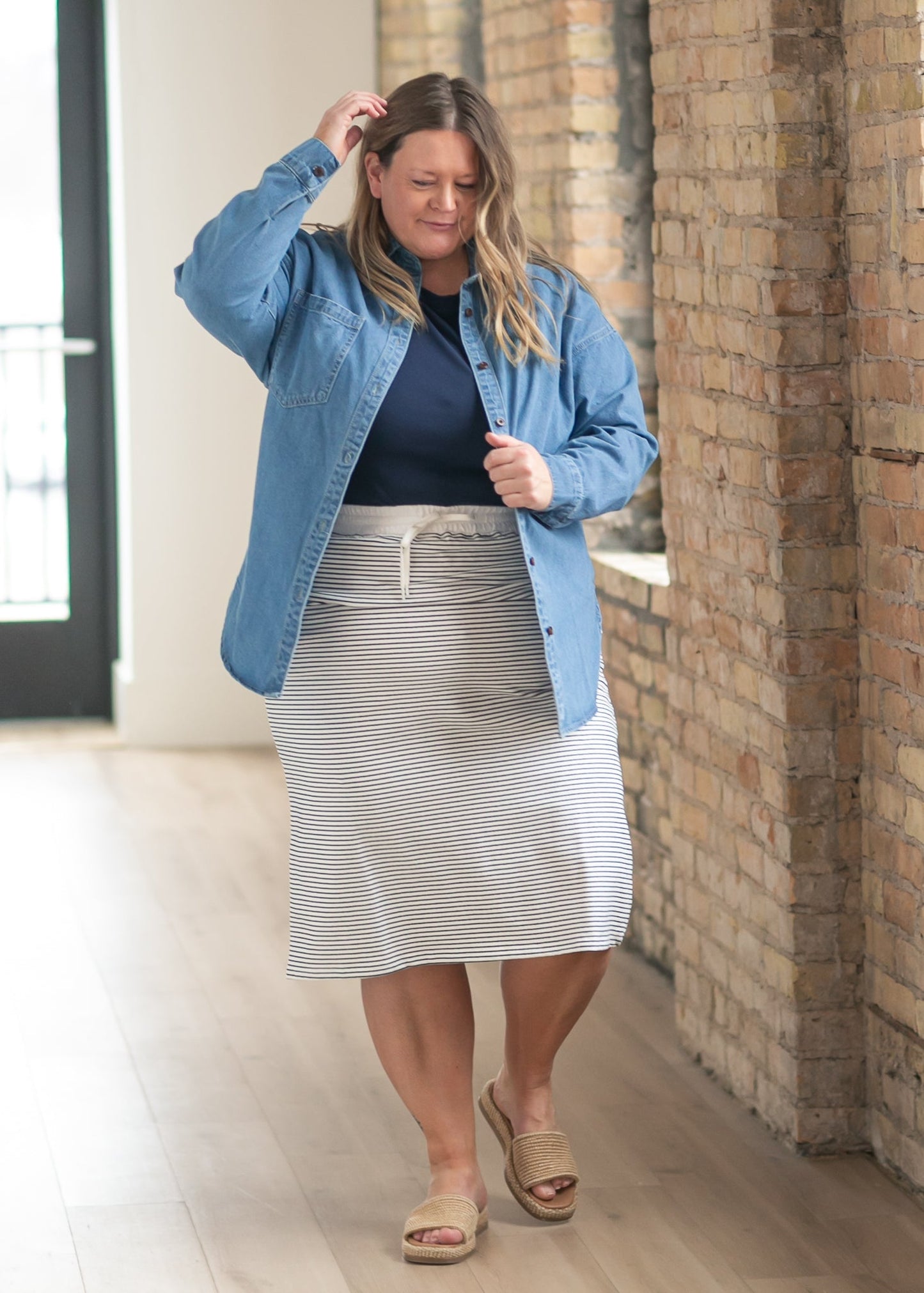 Robyn Sailor Striped Drawstring Midi Skirt