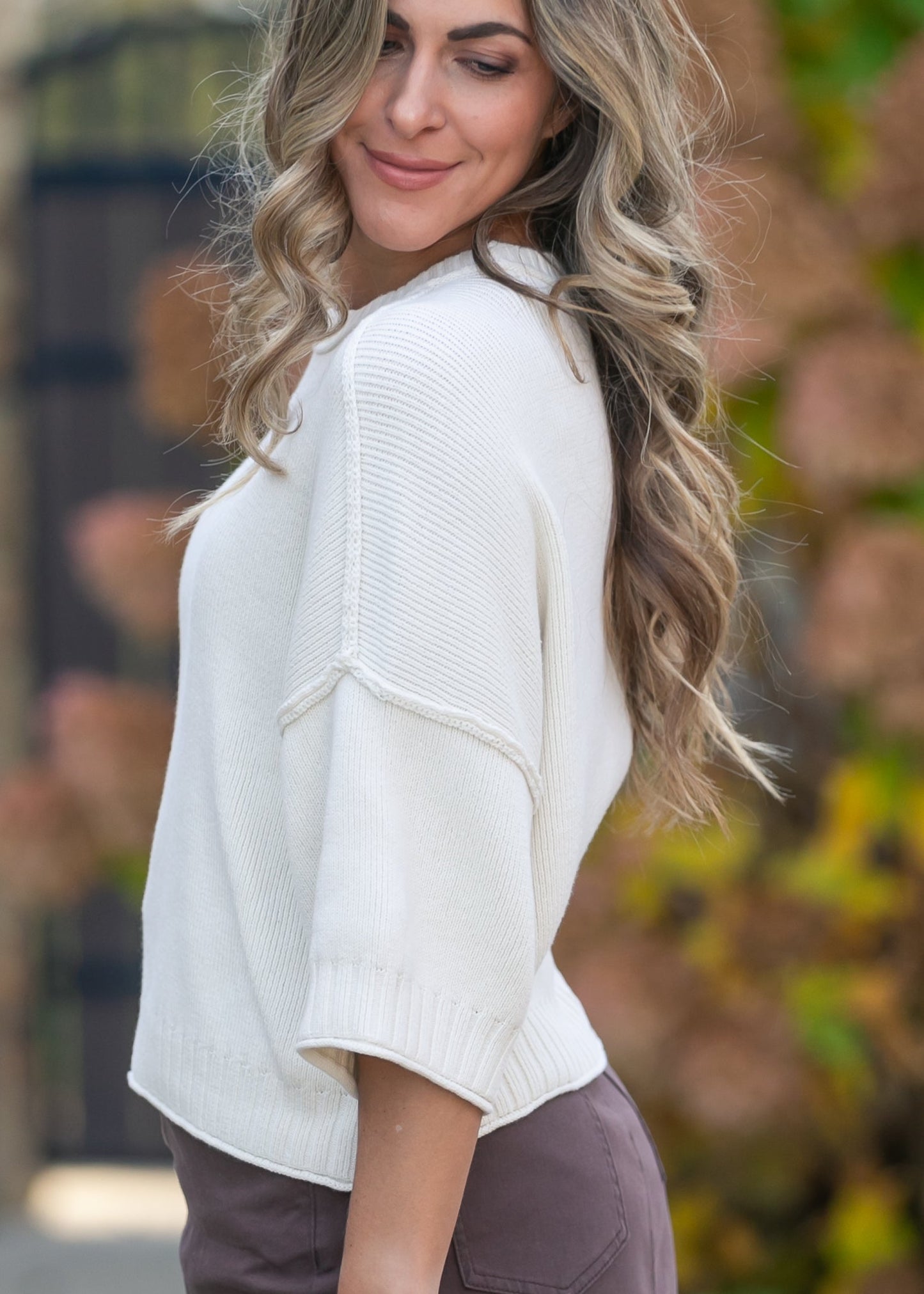 Rolled Hem Drop Shoulder Knit Top - FINAL SALE