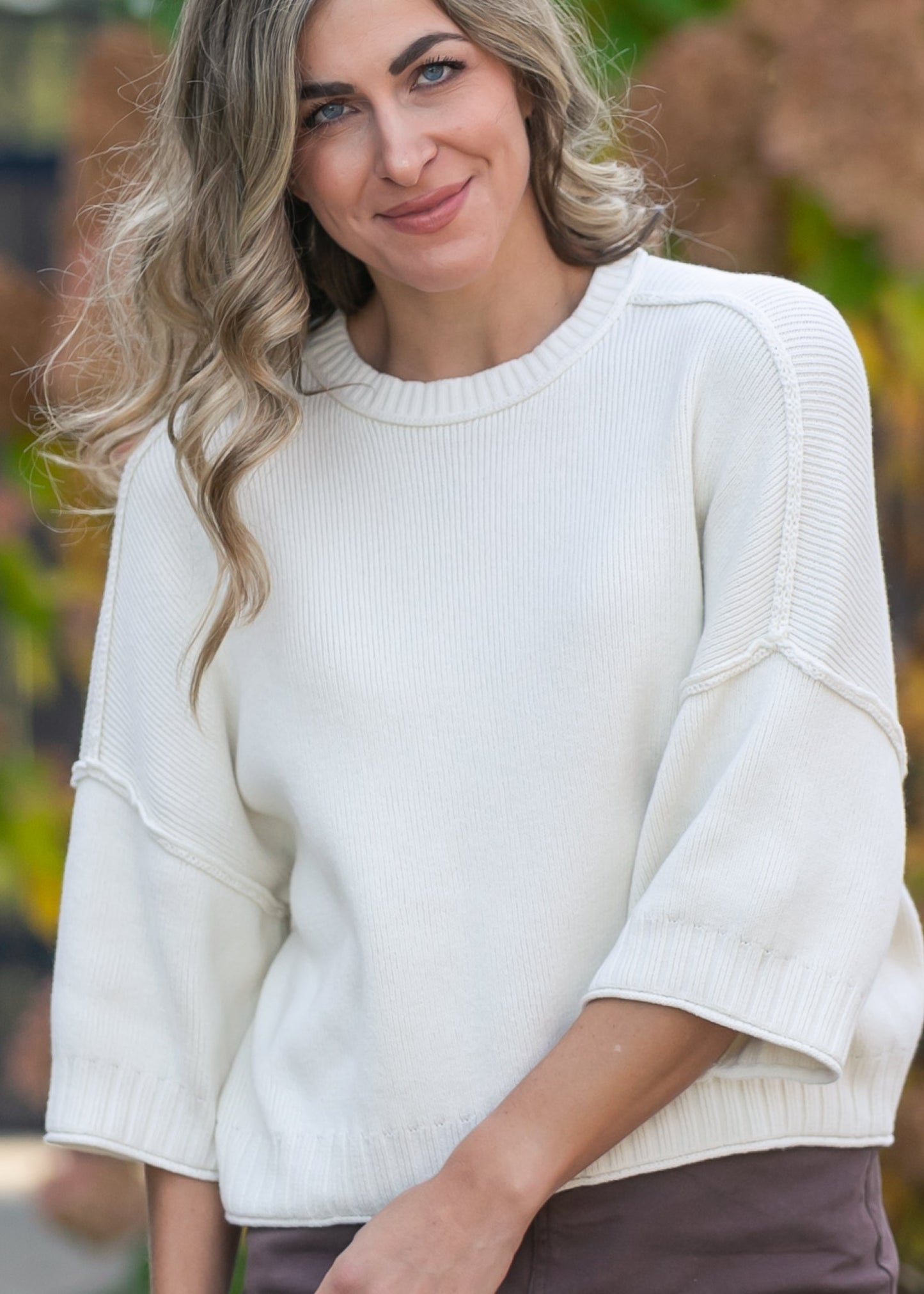 Rolled Hem Drop Shoulder Knit Top - FINAL SALE