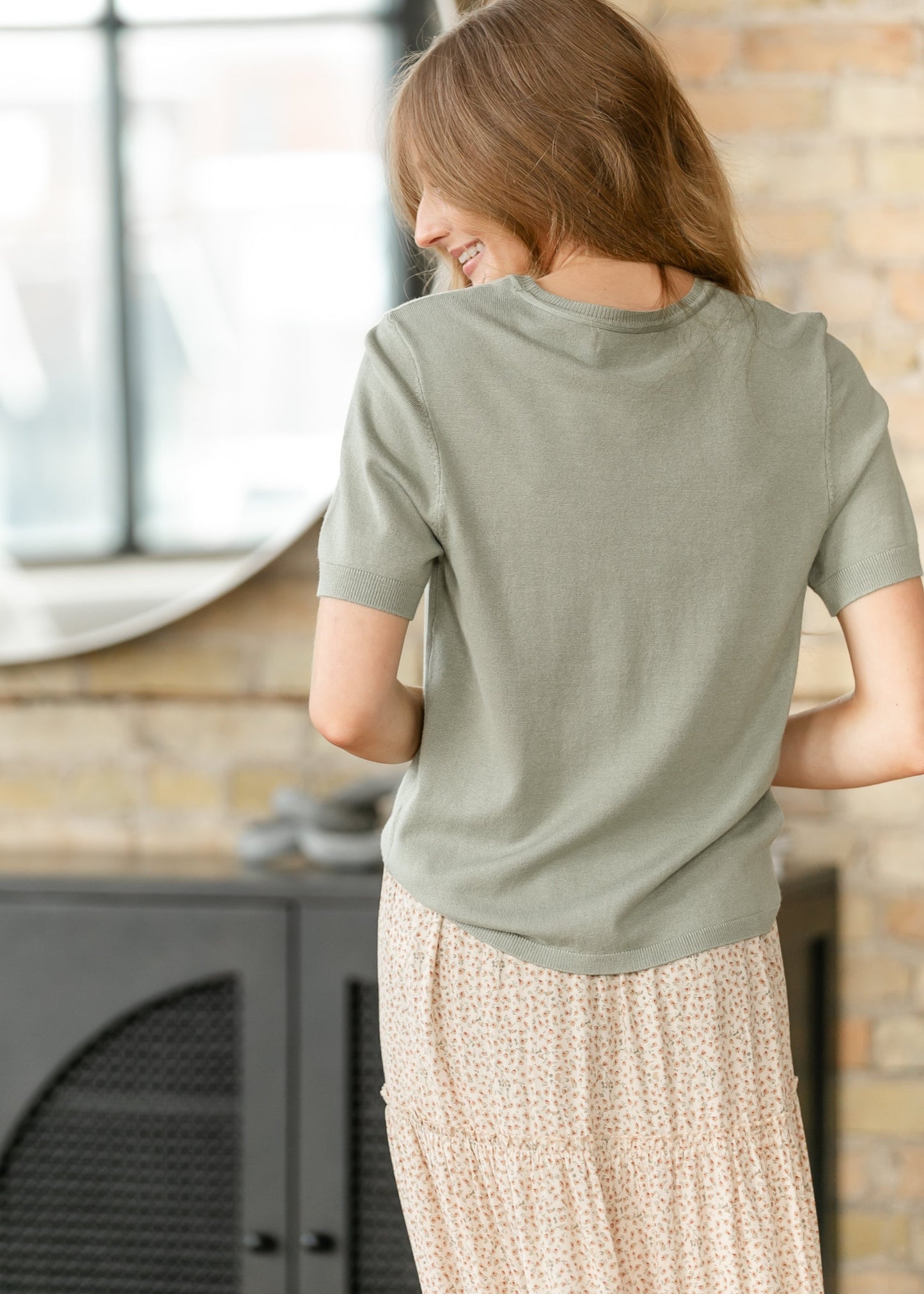 Rolled Trim Crewneck Knit Top