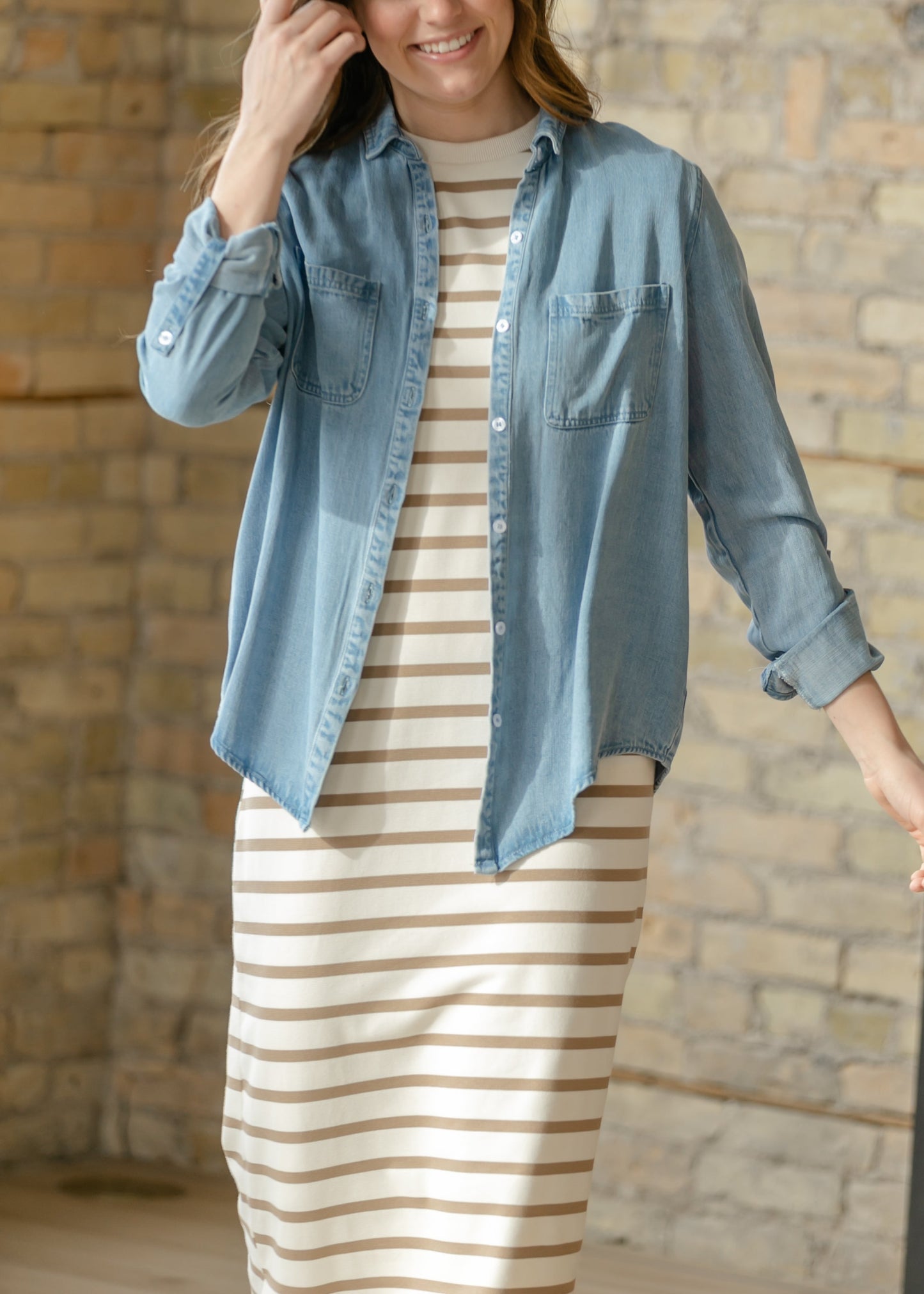 Rowan Light Wash Chambray Button Down Top
