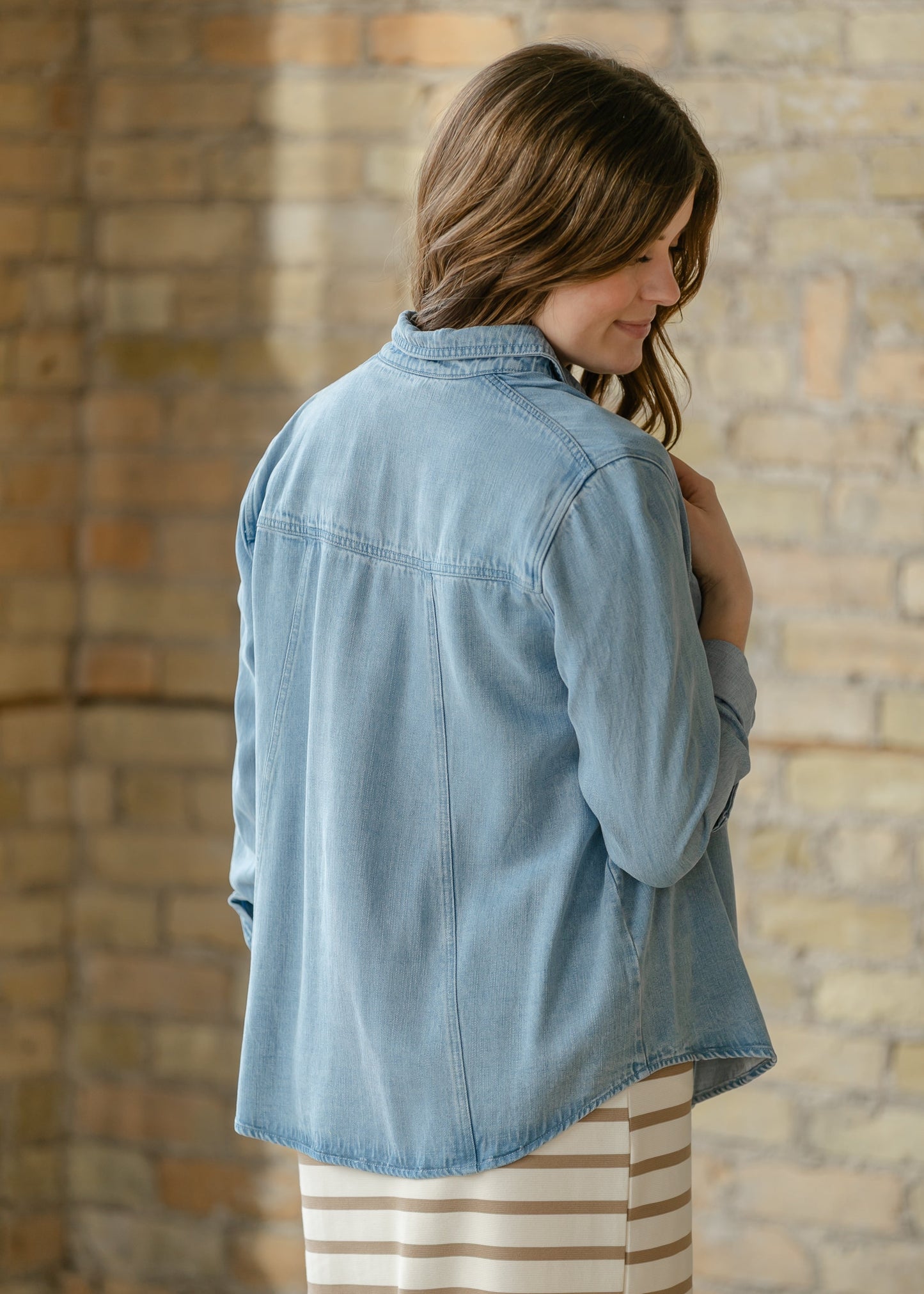 Rowan Light Wash Chambray Button Down Top