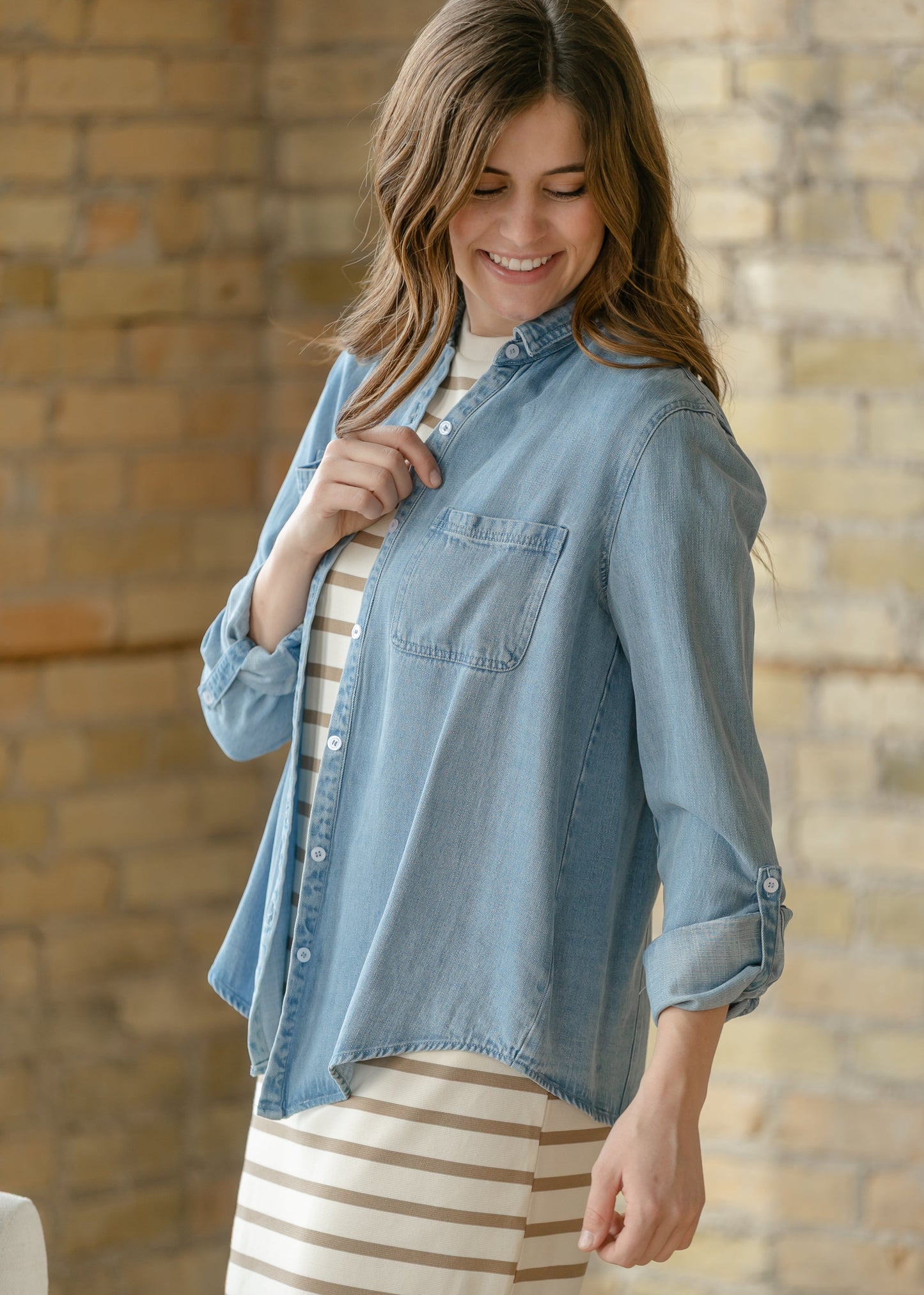 Rowan Light Wash Chambray Button Down Top