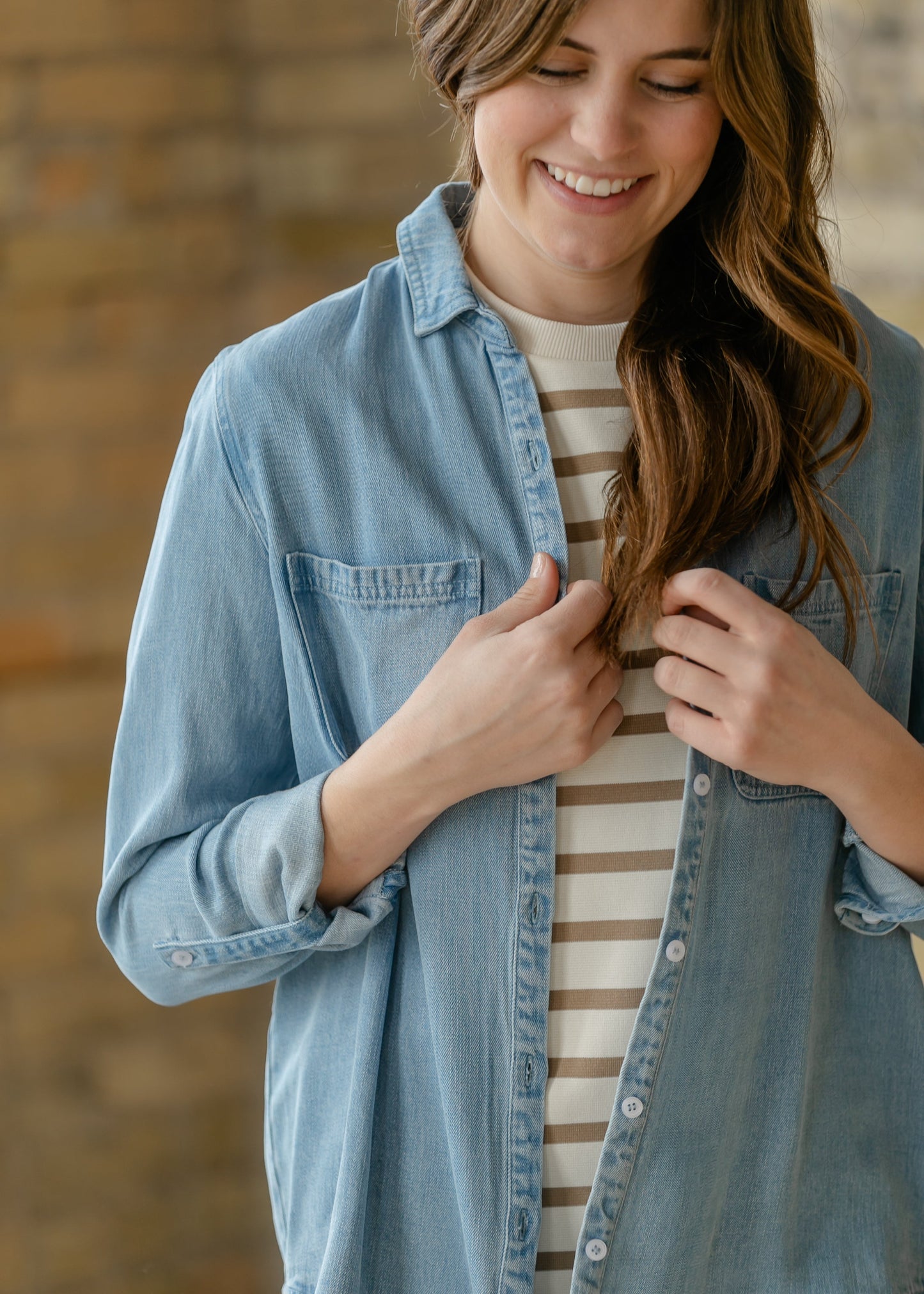 Rowan Light Wash Chambray Button Down Top