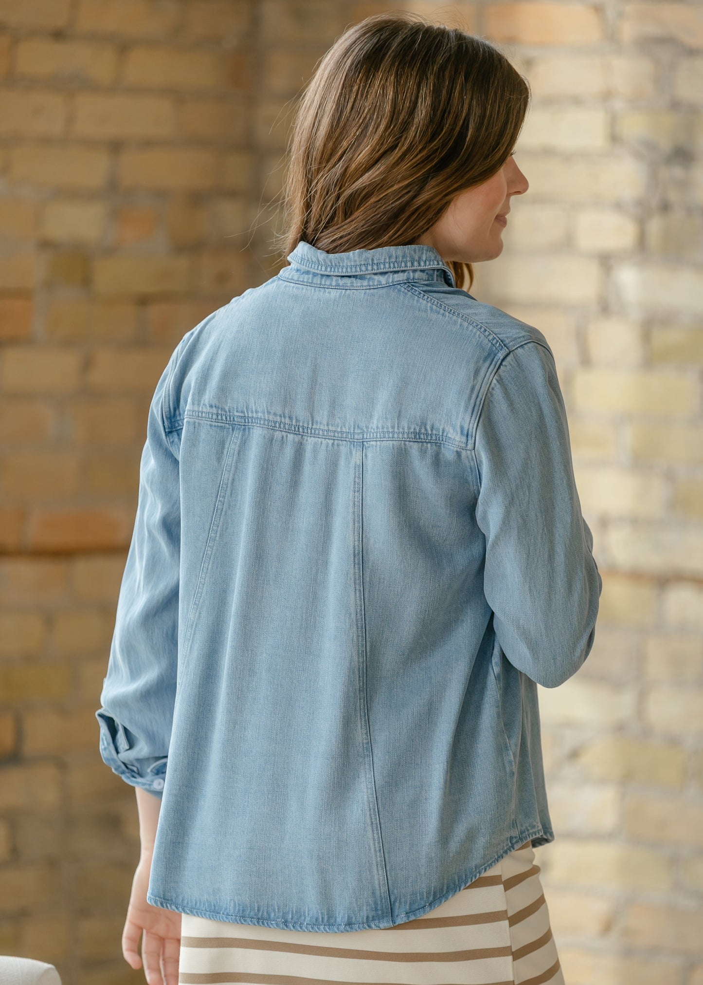 Rowan Light Wash Chambray Button Down Top