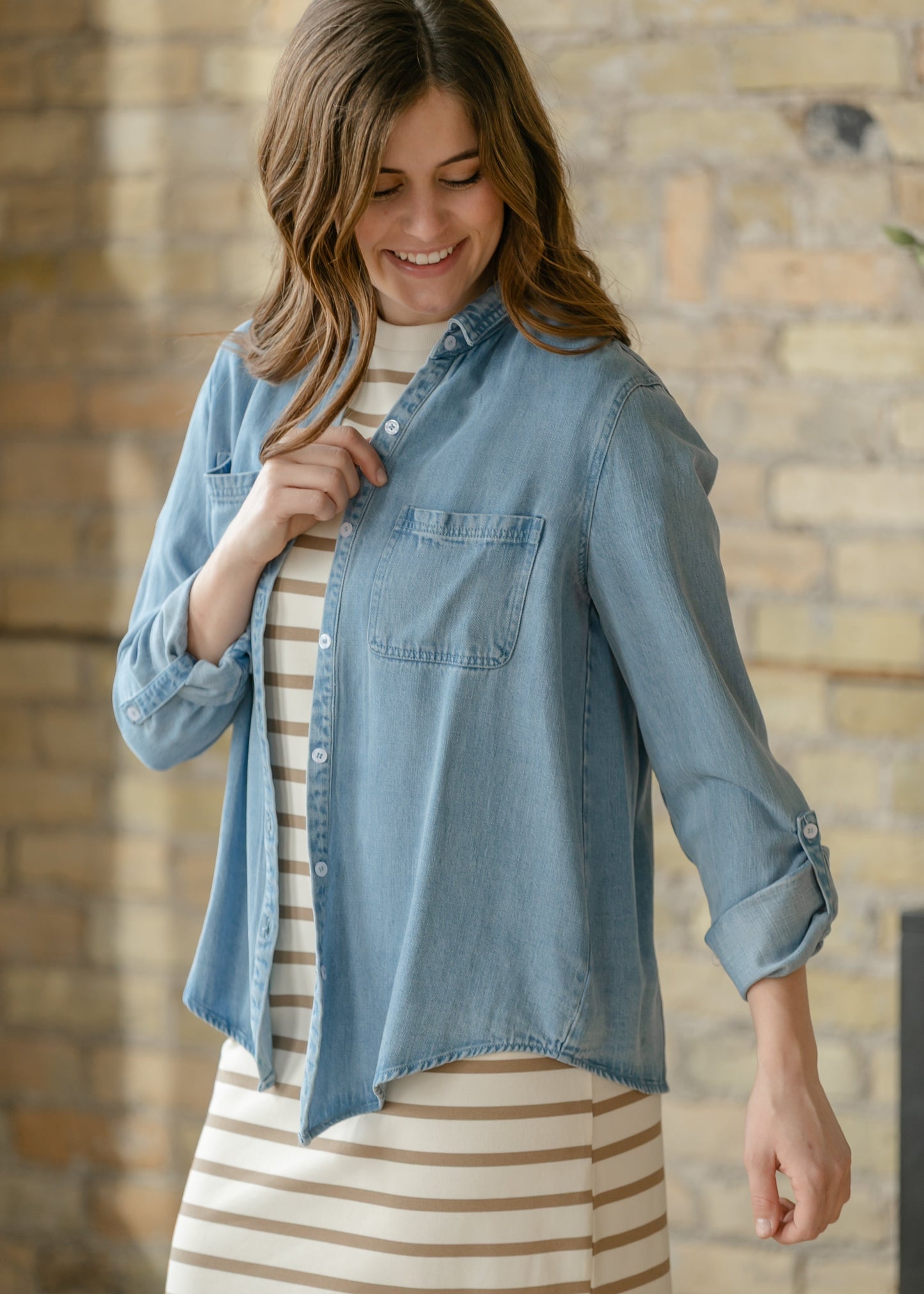 Rowan Light Wash Chambray Button Down Top
