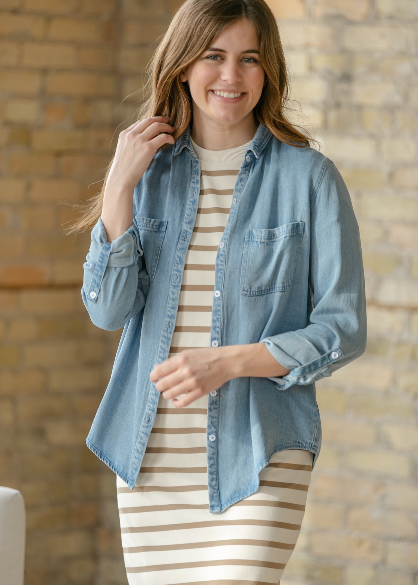 Rowan Light Wash Chambray Button Down Top