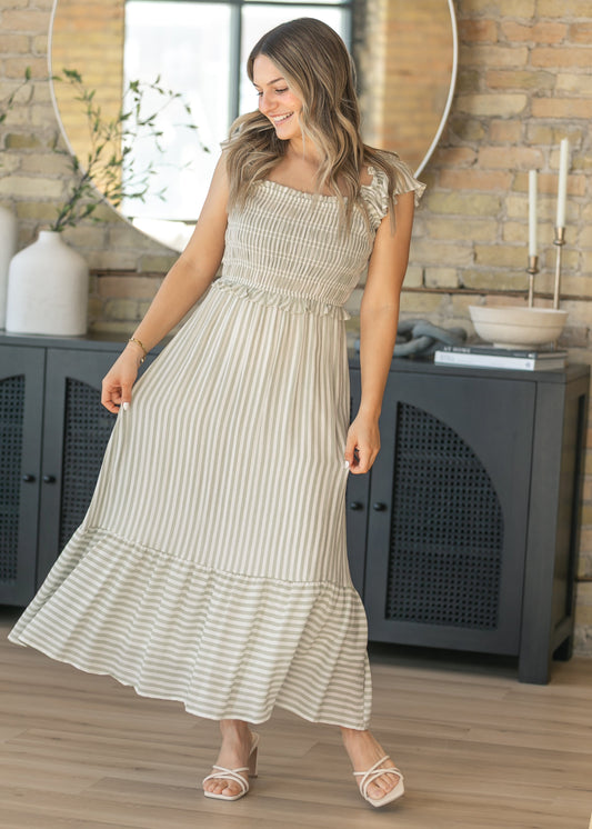 Ruffle Sleeve Square Neck Maxi Dress