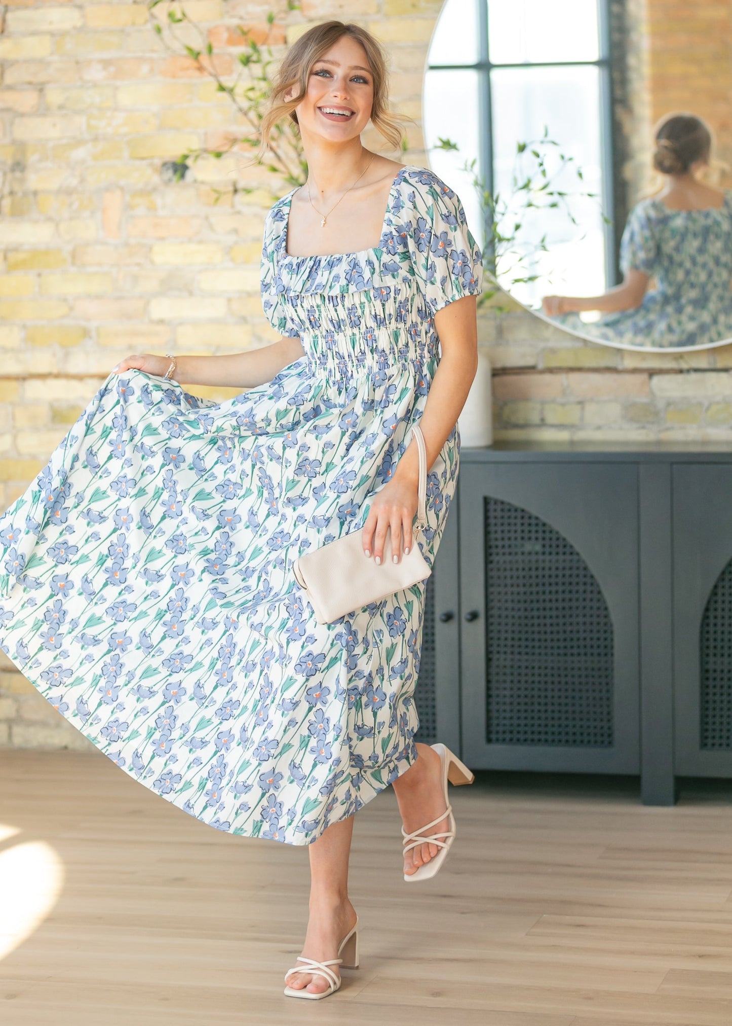 Ruffle Square Neck Smocked Maxi Dress