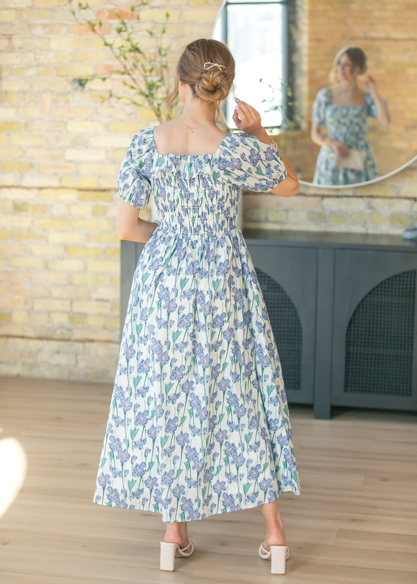 Ruffle Square Neck Smocked Maxi Dress