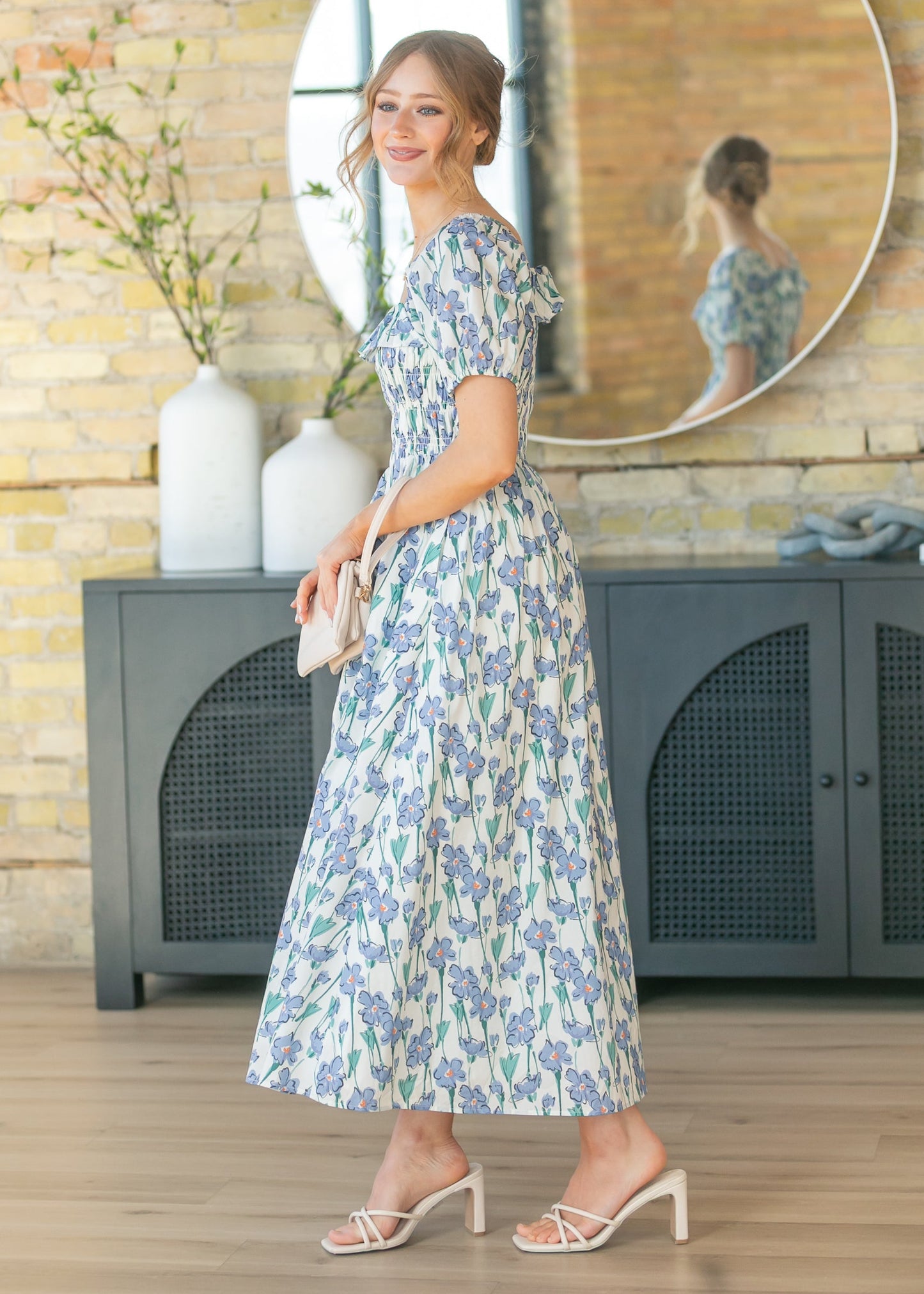 Ruffle Square Neck Smocked Maxi Dress
