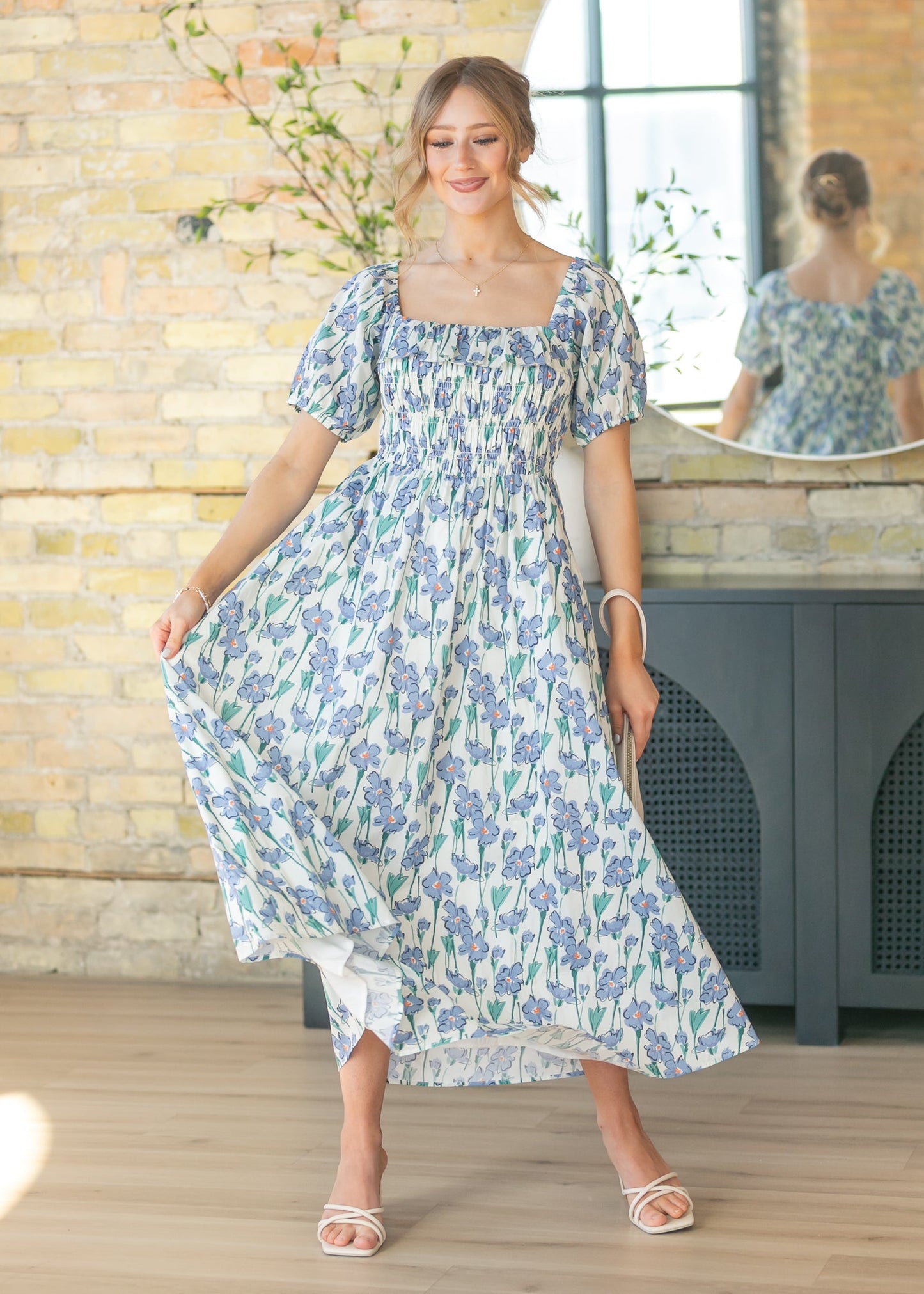 Ruffle Square Neck Smocked Maxi Dress