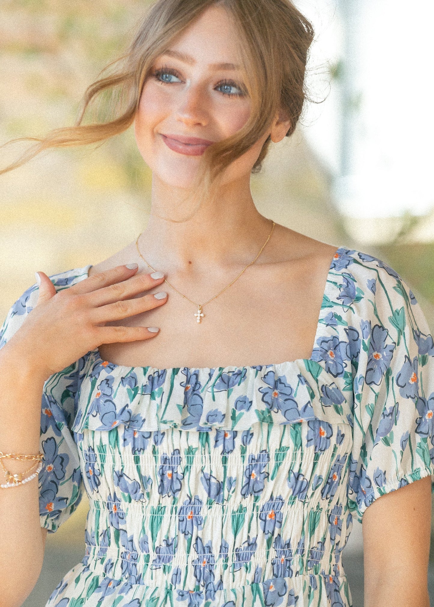 Ruffle Square Neck Smocked Maxi Dress