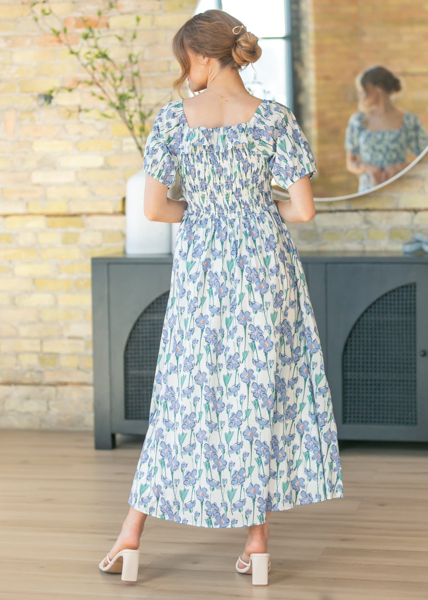 Ruffle Square Neck Smocked Maxi Dress
