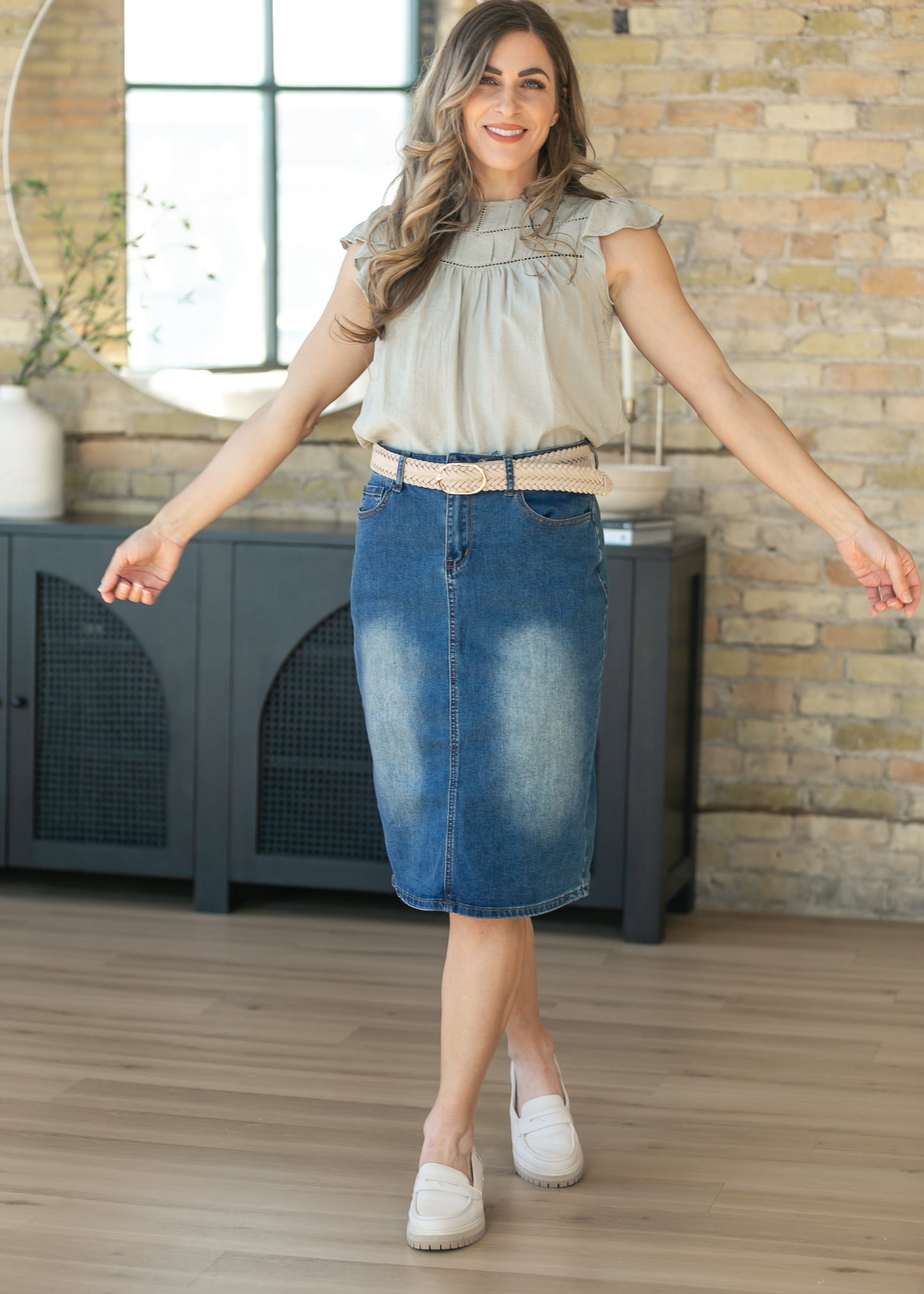 Sage Ladder Lace Flounce Sleeve Top