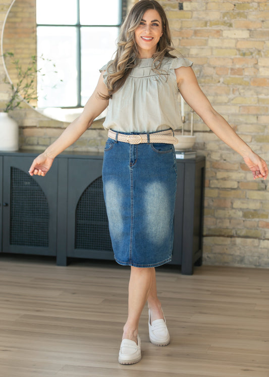 Sage Ladder Lace Flounce Sleeve Top