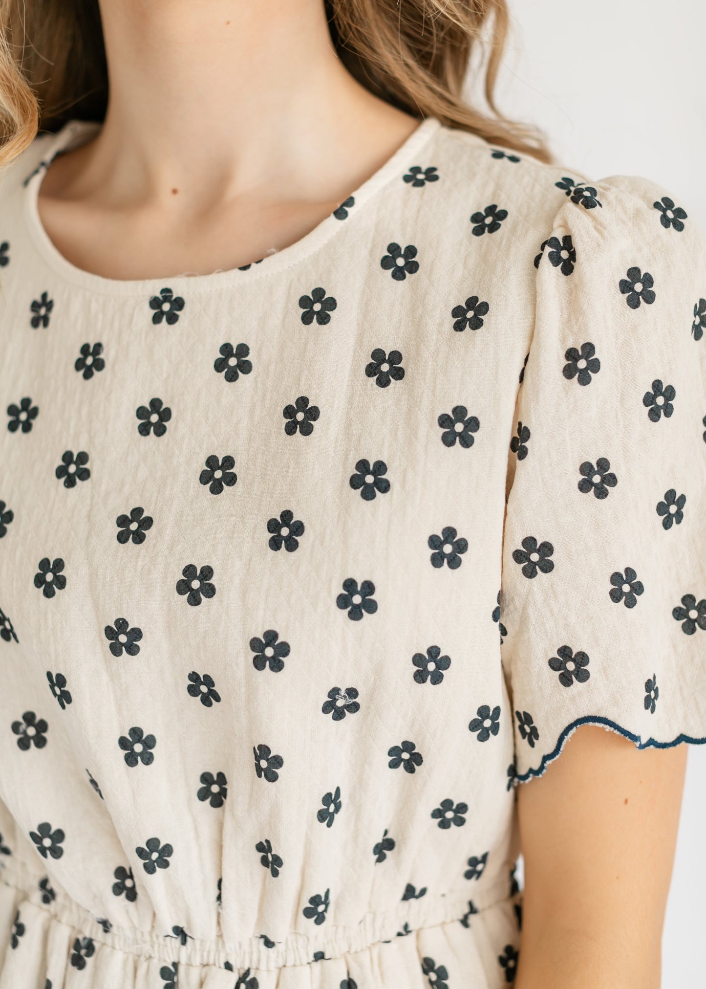 Scallop Edge Navy Floral Midi Dress - FINAL SALE