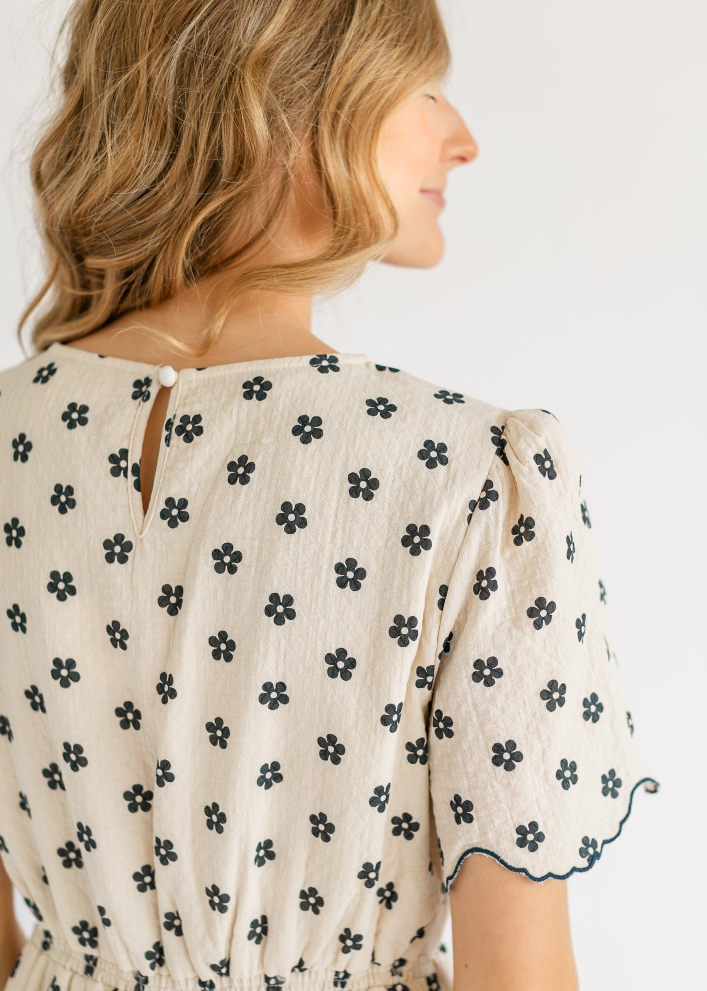 Scallop Edge Navy Floral Midi Dress - FINAL SALE