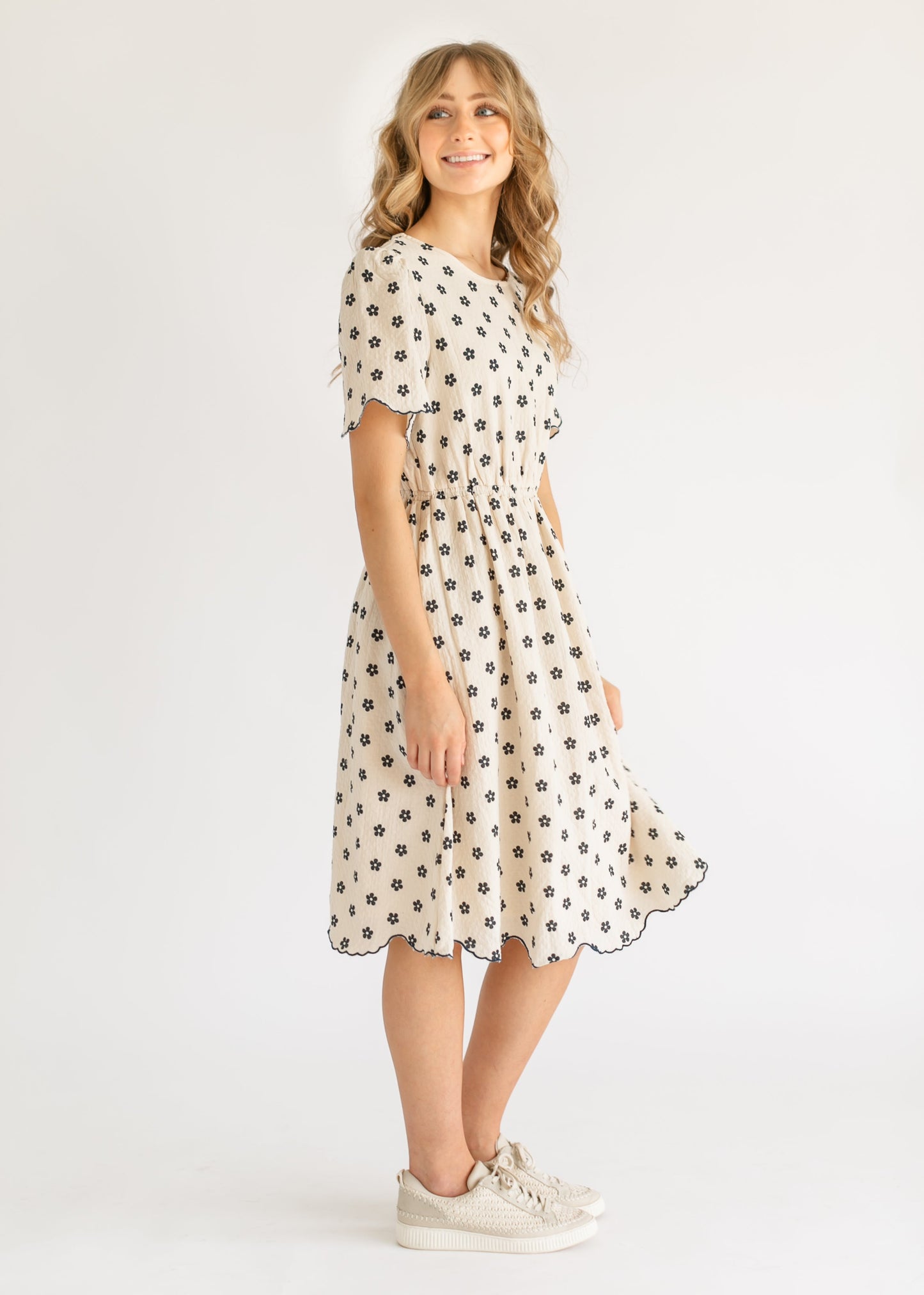 Scallop Edge Navy Floral Midi Dress - FINAL SALE