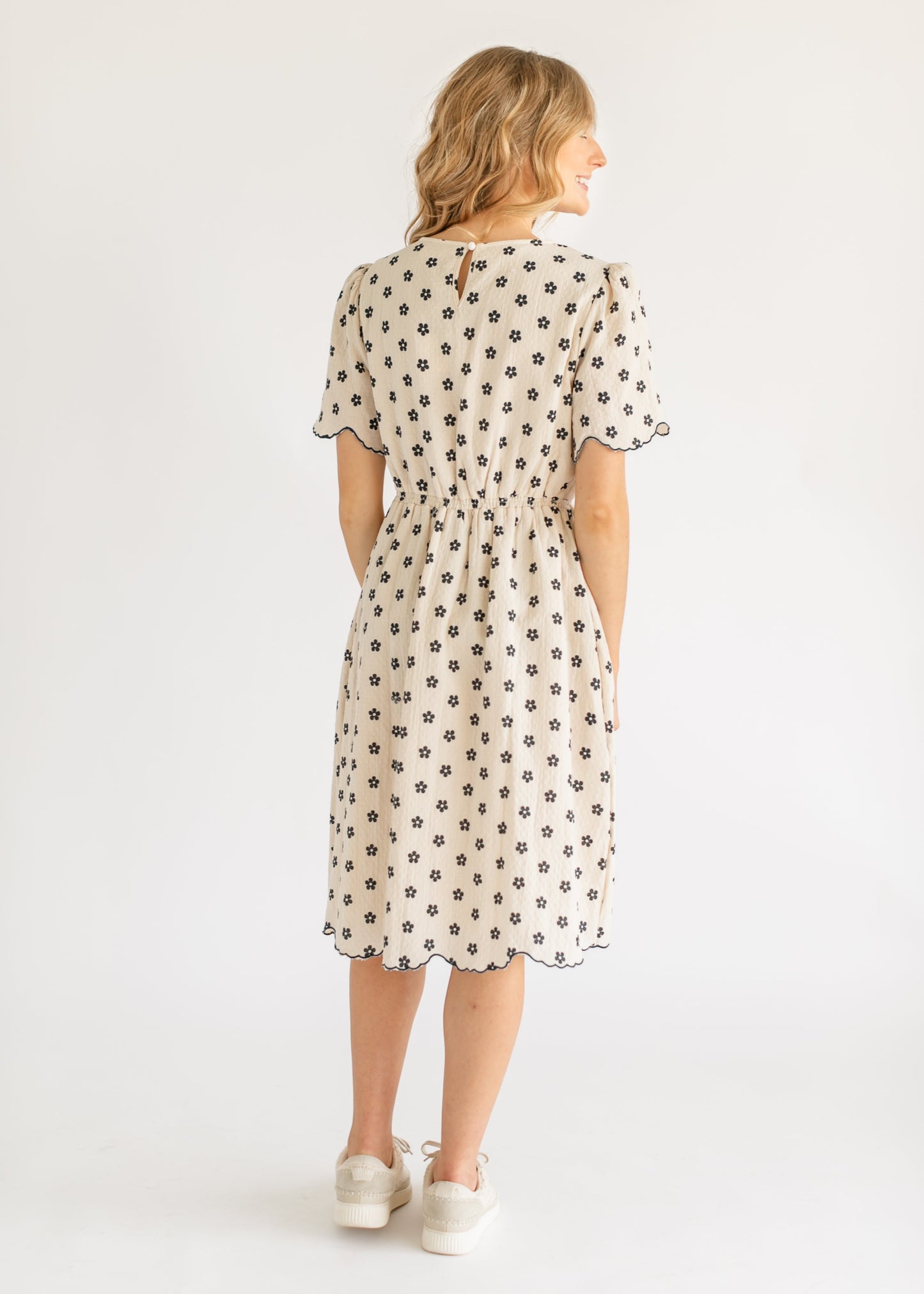 Scallop Edge Navy Floral Midi Dress - FINAL SALE