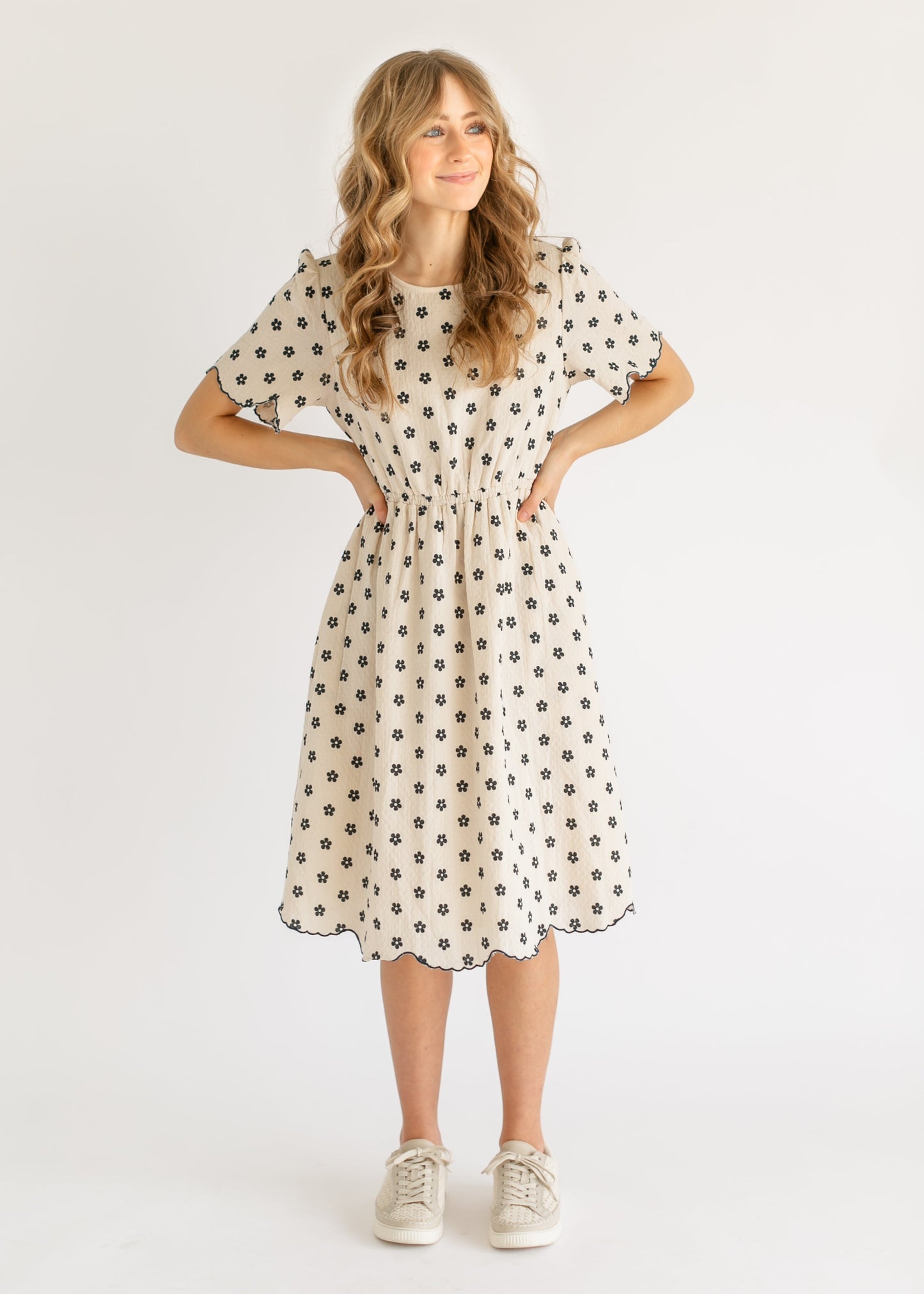 Scallop Edge Navy Floral Midi Dress - FINAL SALE